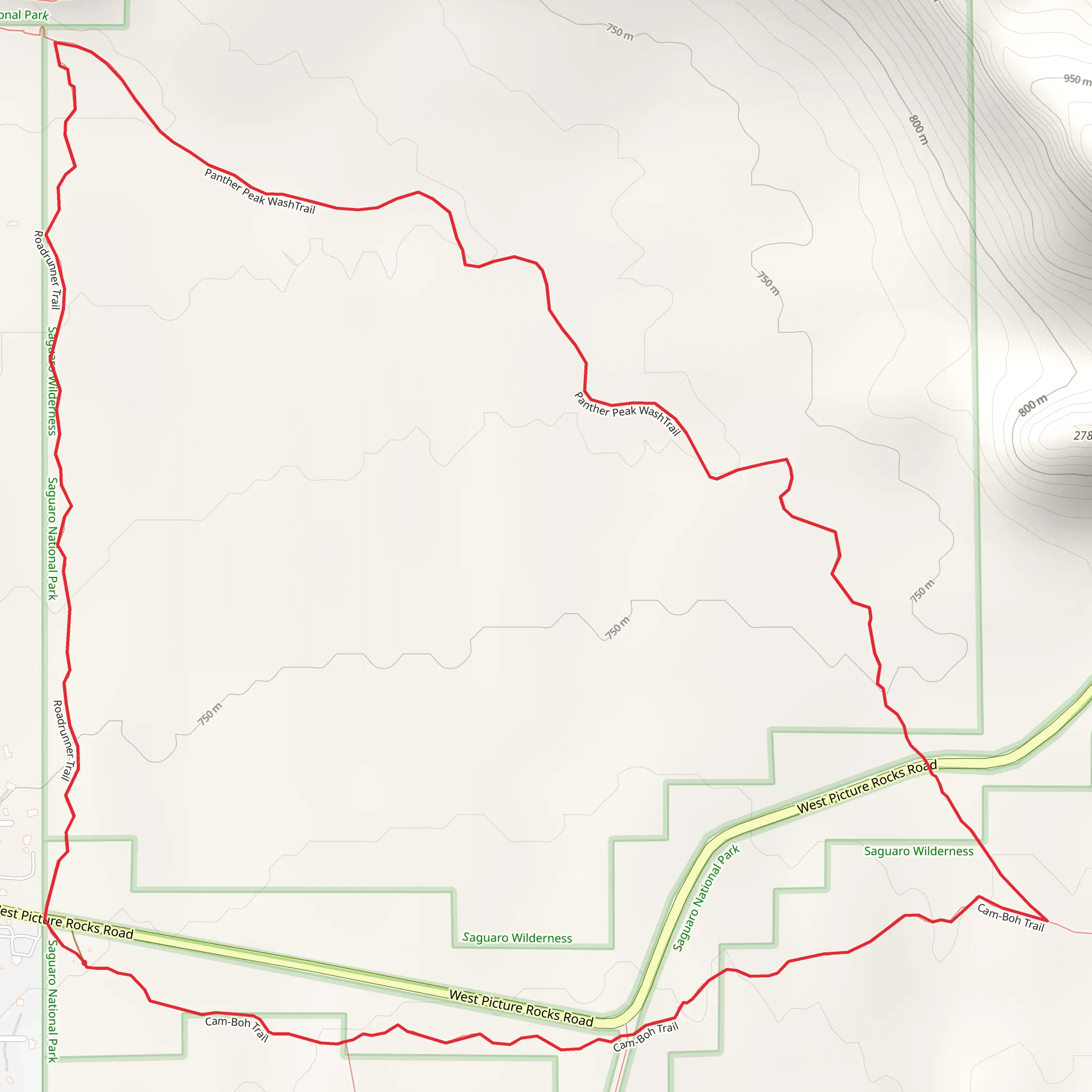 Roadrunner, Prophecy Wash and Cam-Boh Loop Trail mobile static map