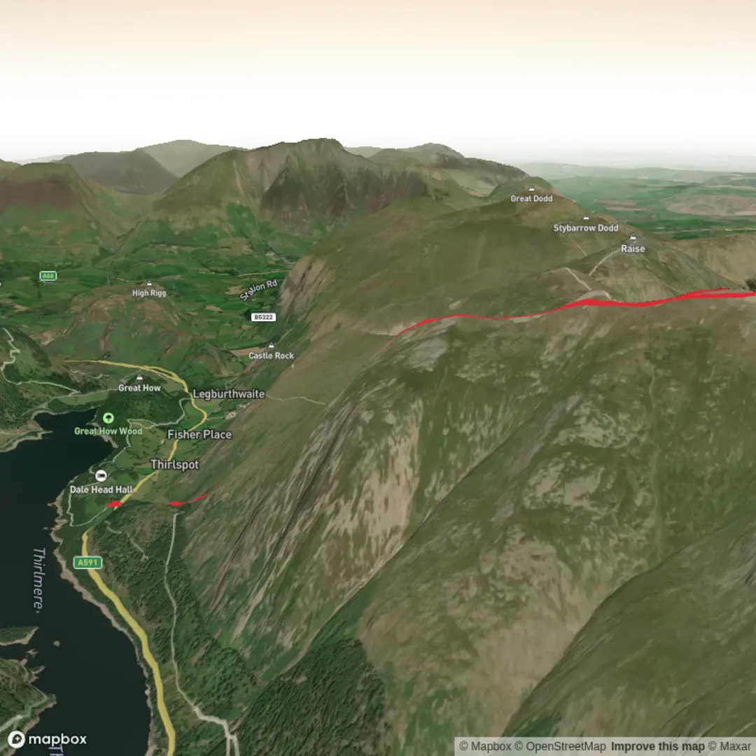 An image depicting the trail Helvellyn from swirls car park and its surrounding area.