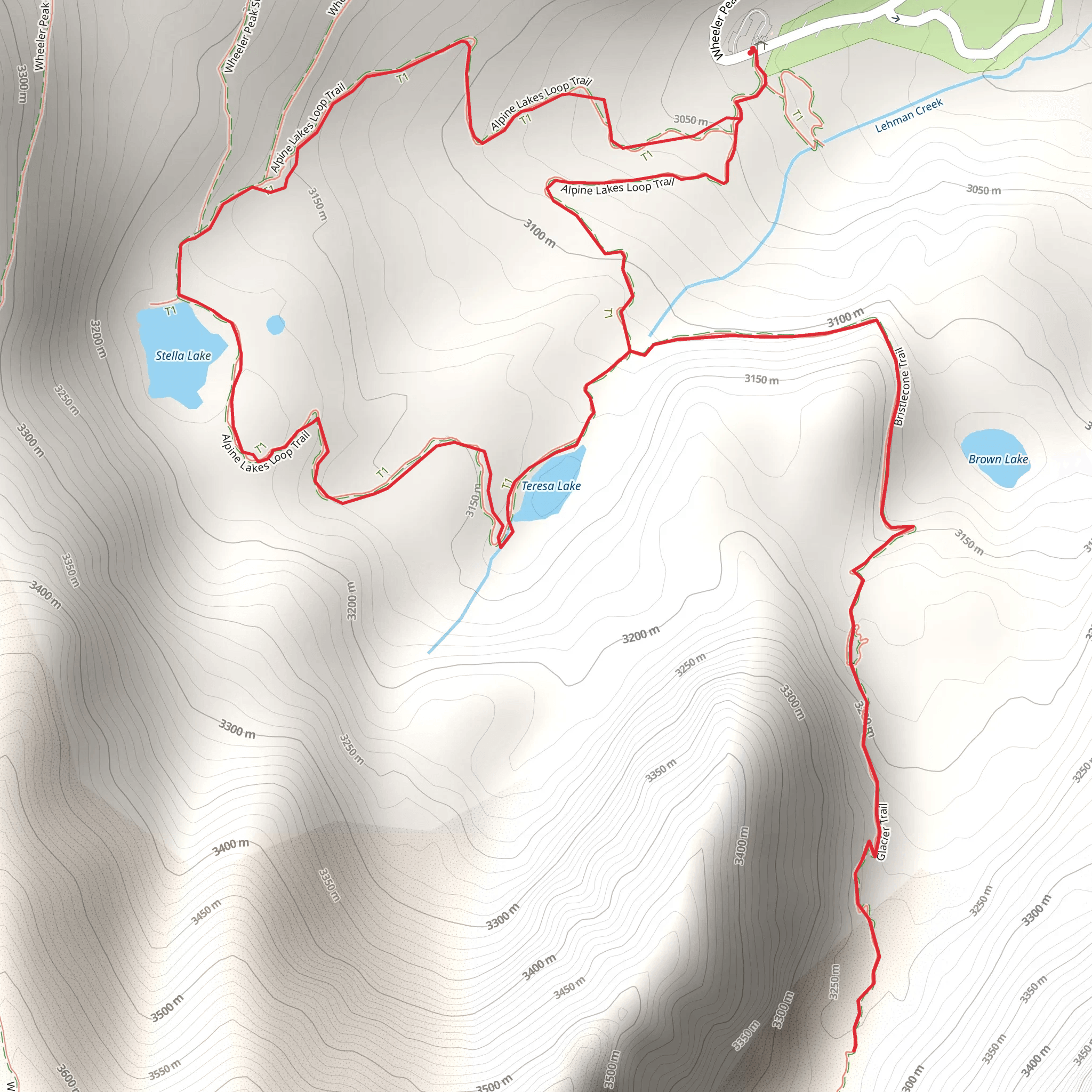 Alpine Lakes Trail and Bristlecone and Glacier Trail Loop mobile static map