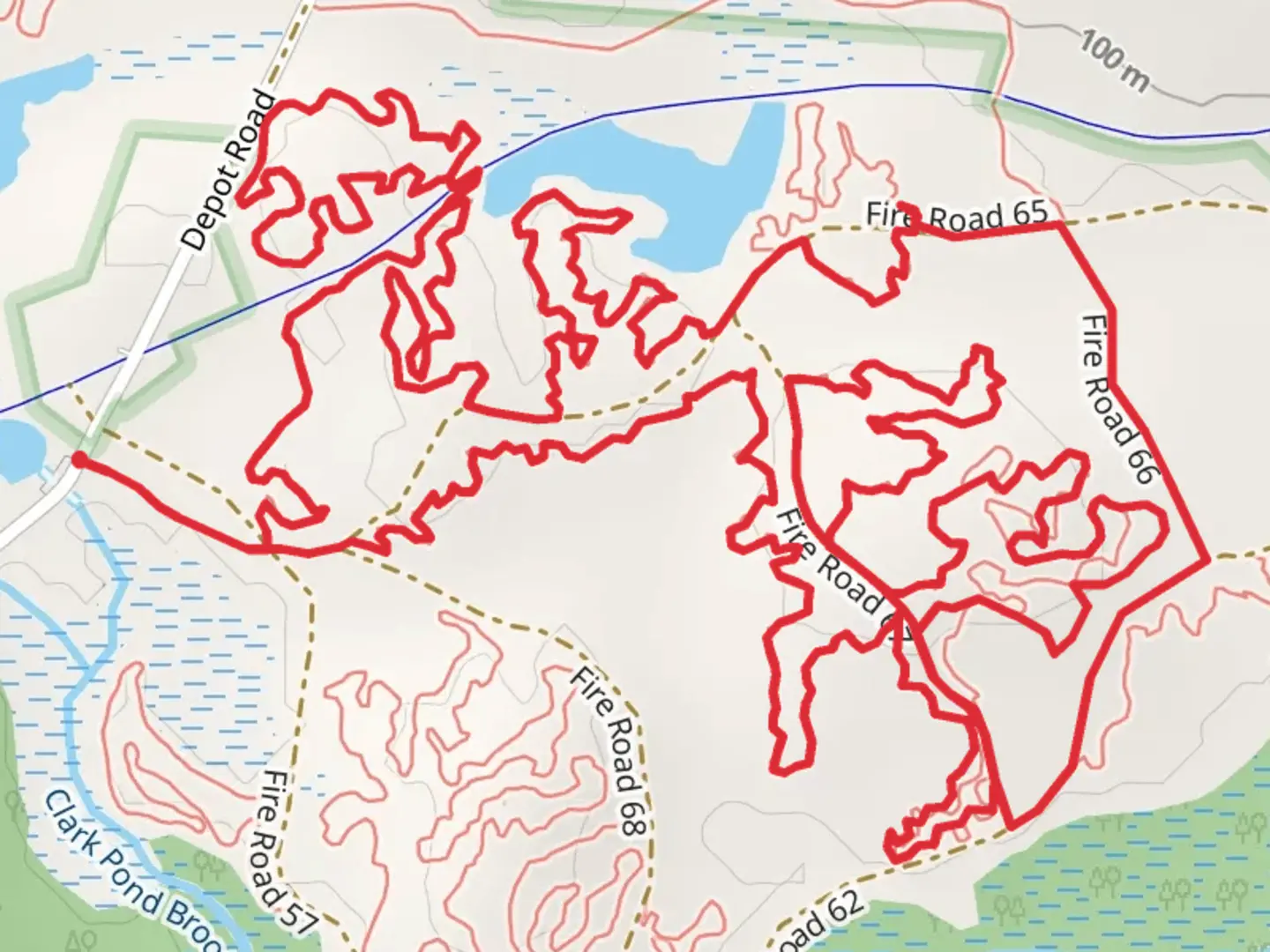 An image depicting the trail Deer Run, Long Trail, Moose Track and Lady Slipper Loop and its surrounding area.