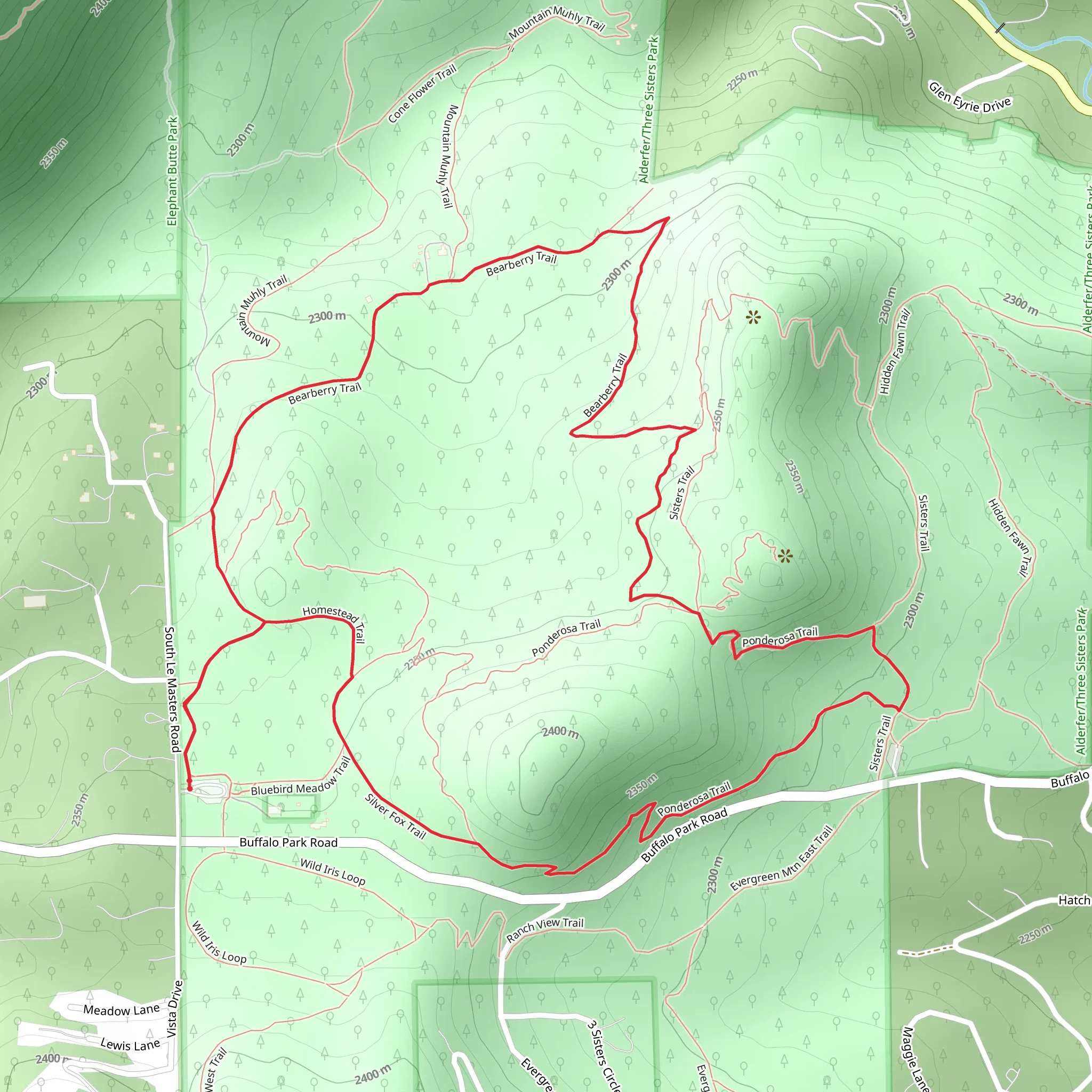 Bearberry, Ponderosa and Silver Fox Loop Trail mobile static map