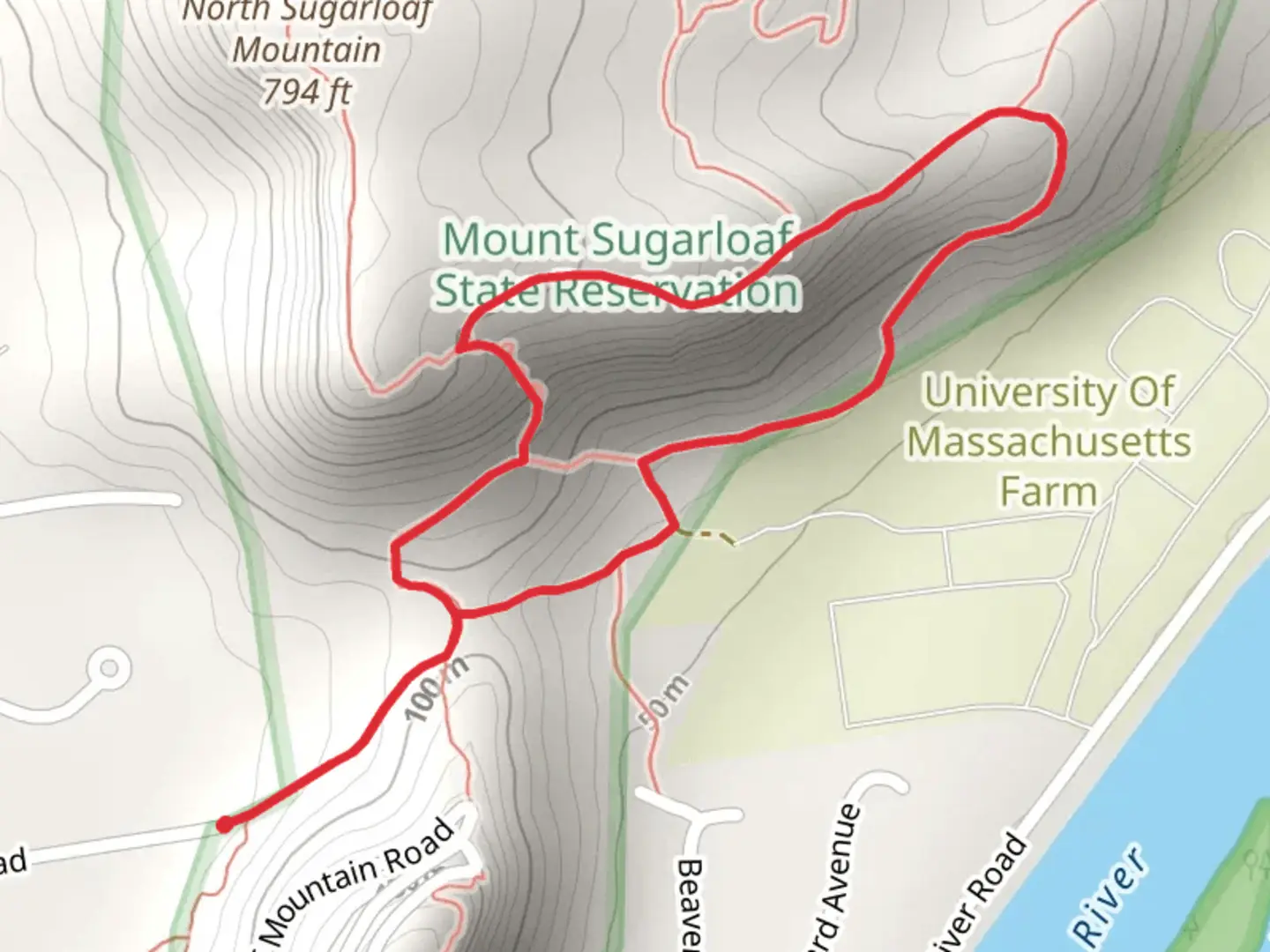 An image depicting the trail Sugarloaf Deerfield Loop and its surrounding area.