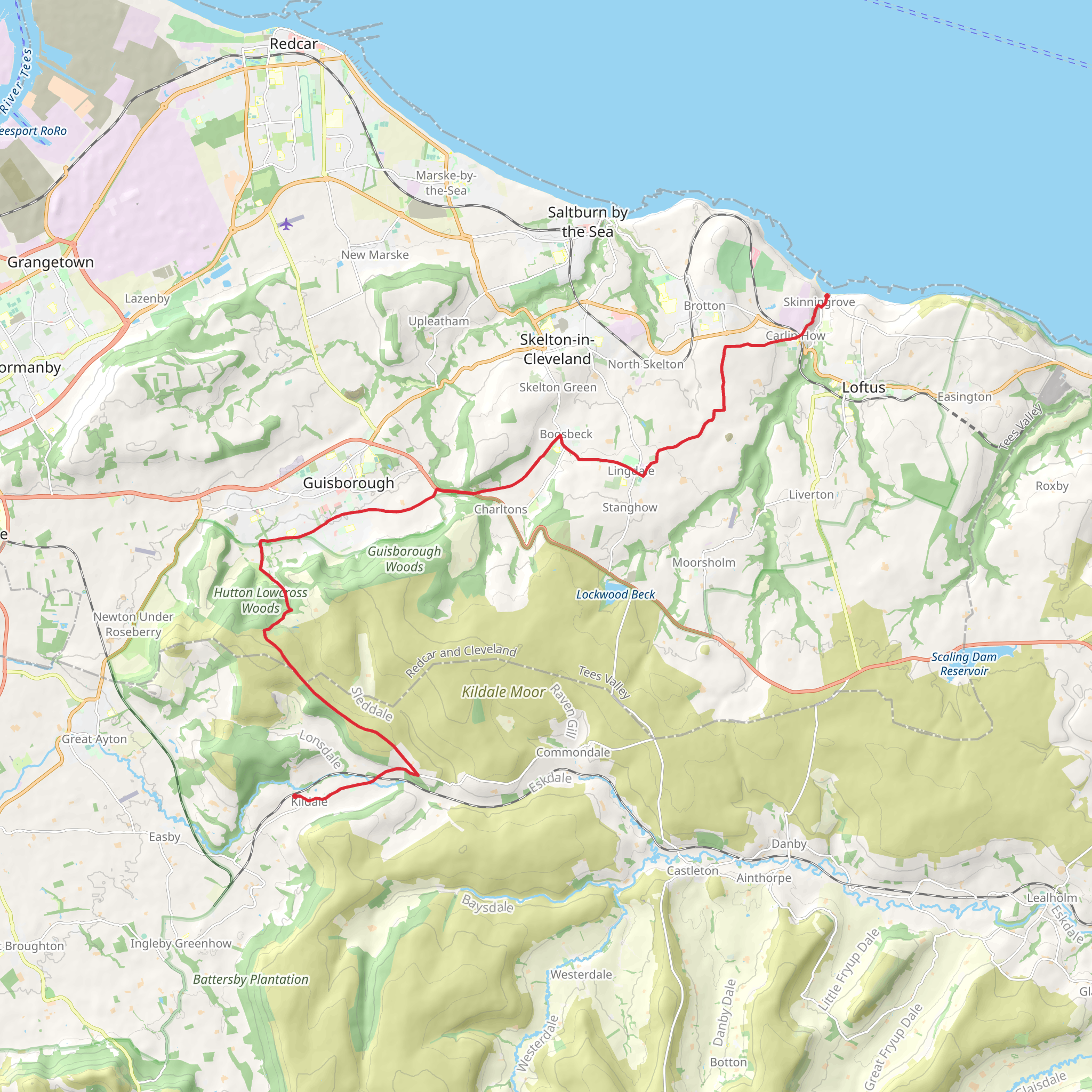 Skinningrove to Kildale Walk mobile static map