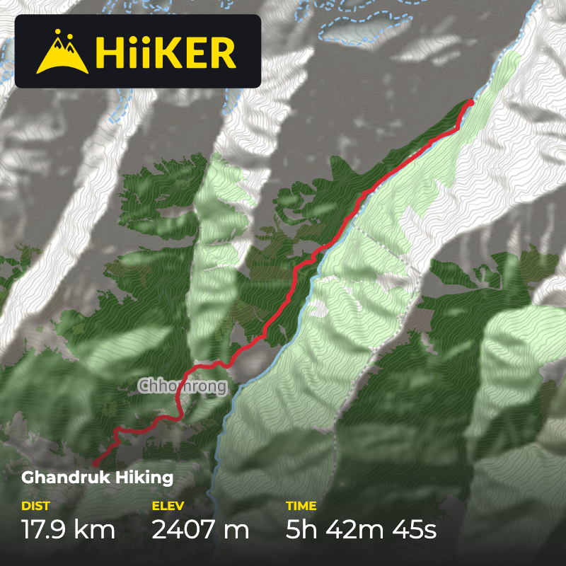 A map preview of the recording Ghandruk Hiking.