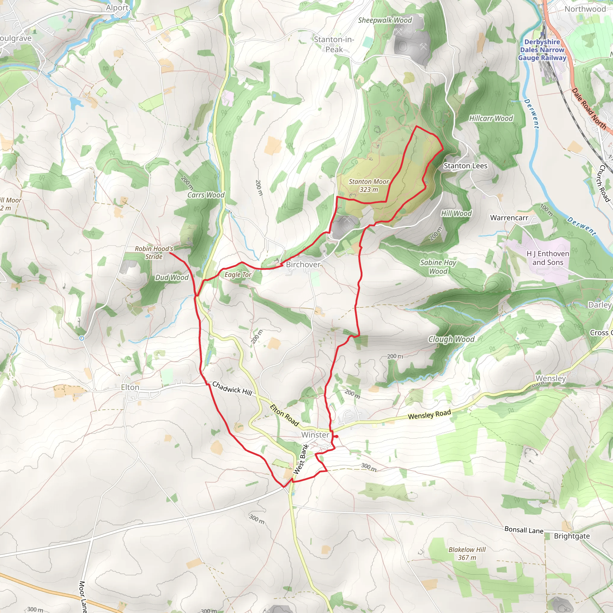 Stanton Moor and Robin Hood's Stride from Winster mobile static map