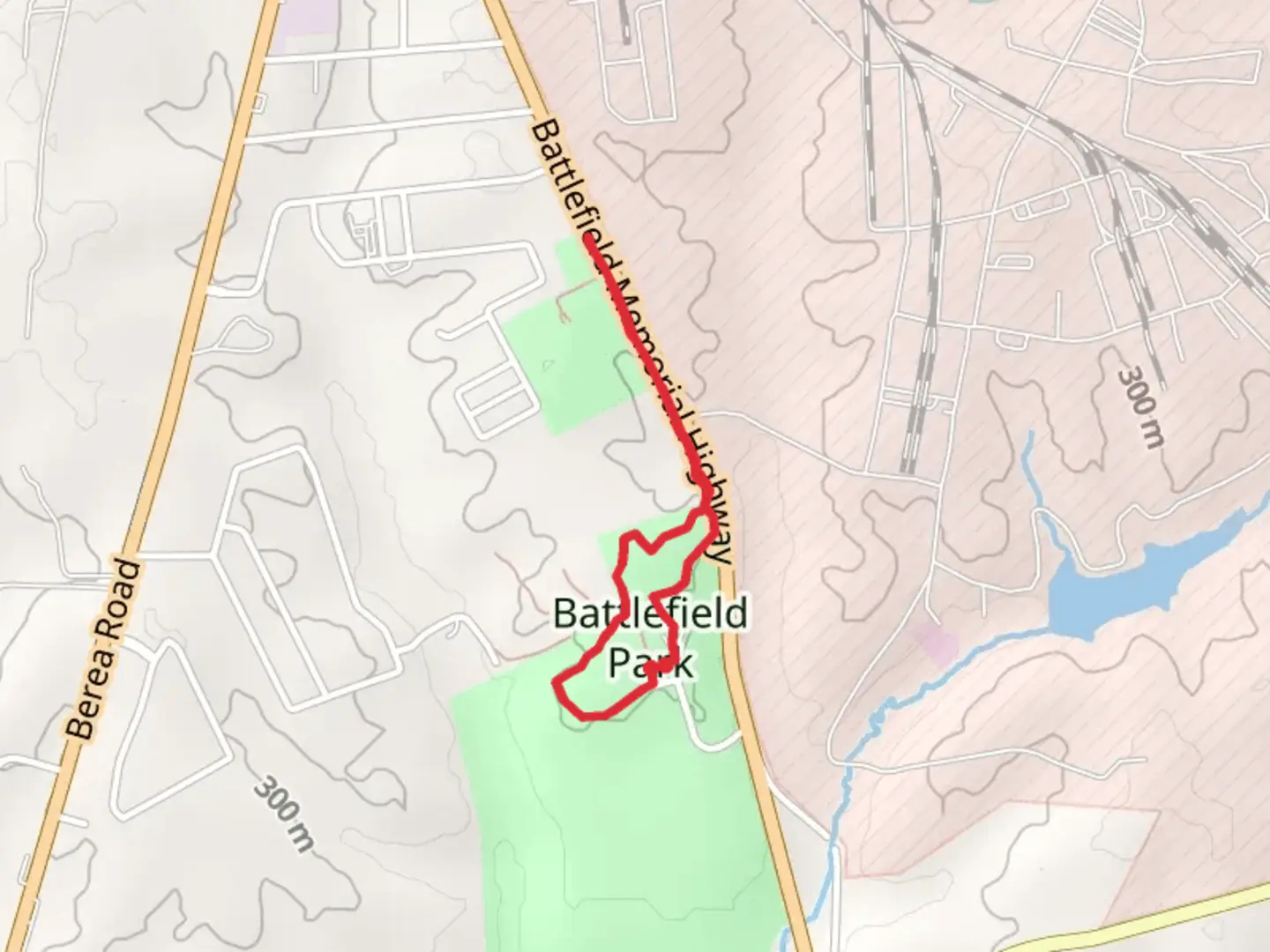 An image depicting the trail Battlefield Park Loop and its surrounding area.