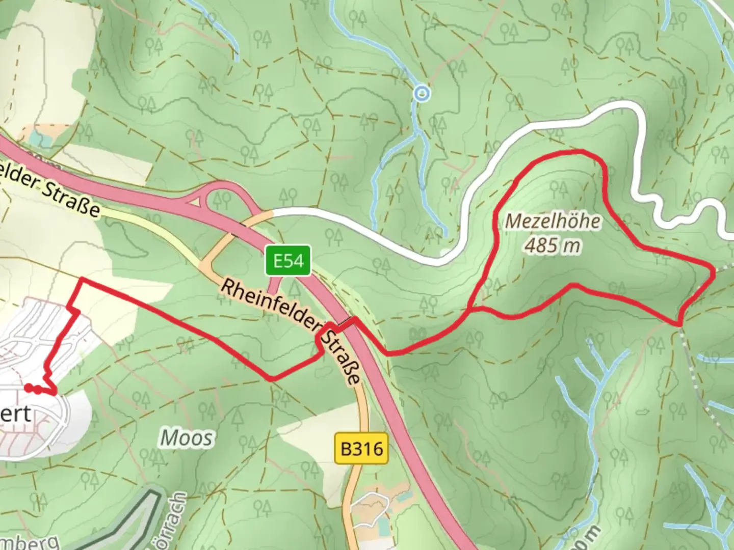An image depicting the trail Mezelhöhe Loop and its surrounding area.