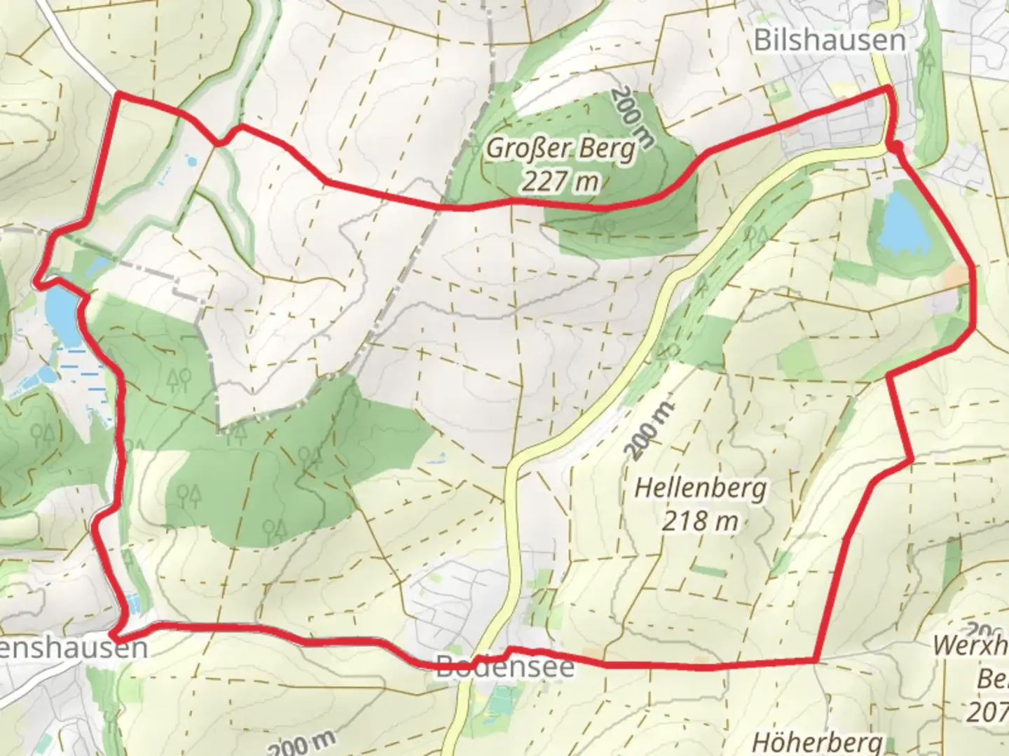 An image depicting the trail Thiershaeuser Teich via Solling-Harz-Querweg and its surrounding area.