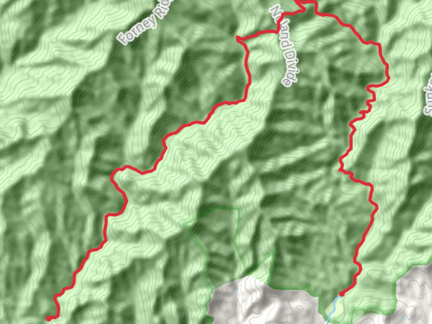 An image depicting the trail Deep Creek and Noland Creek Trail and its surrounding area.