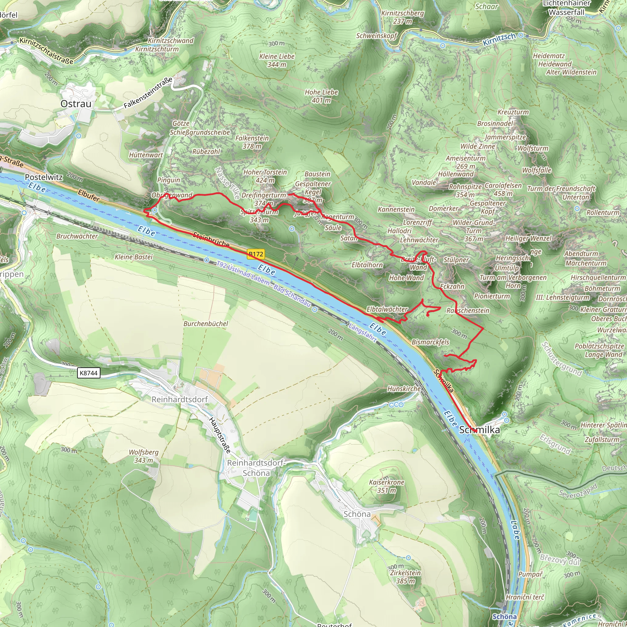 Schmilka to Postelwitz Walk via Kleine Bastei mobile static map