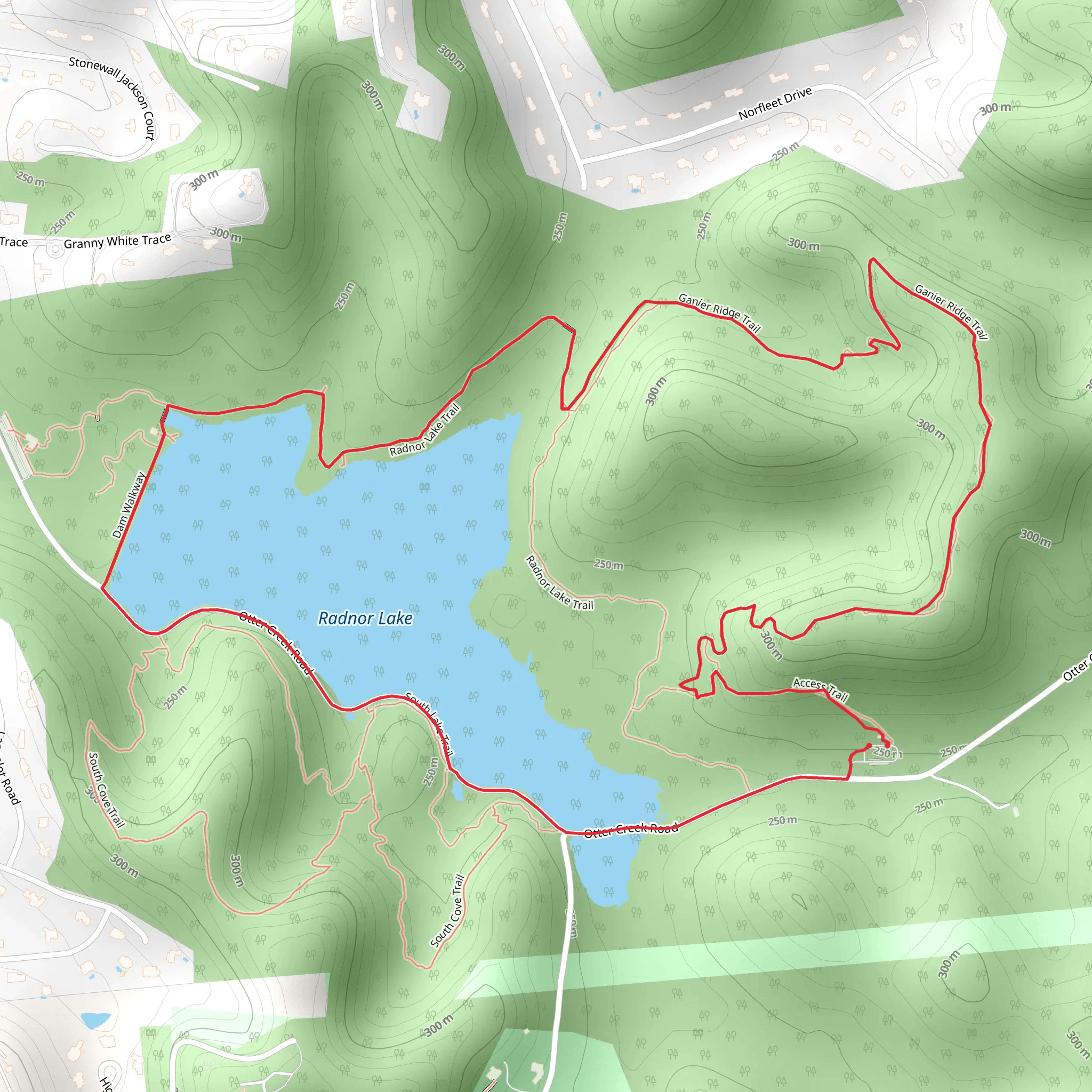 Radnor Lake Loop via Ganier Ridge Trail mobile static map