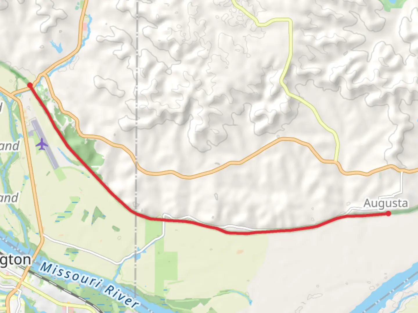 An image depicting the trail Dutzow to Augusta via Katy Trail and its surrounding area.