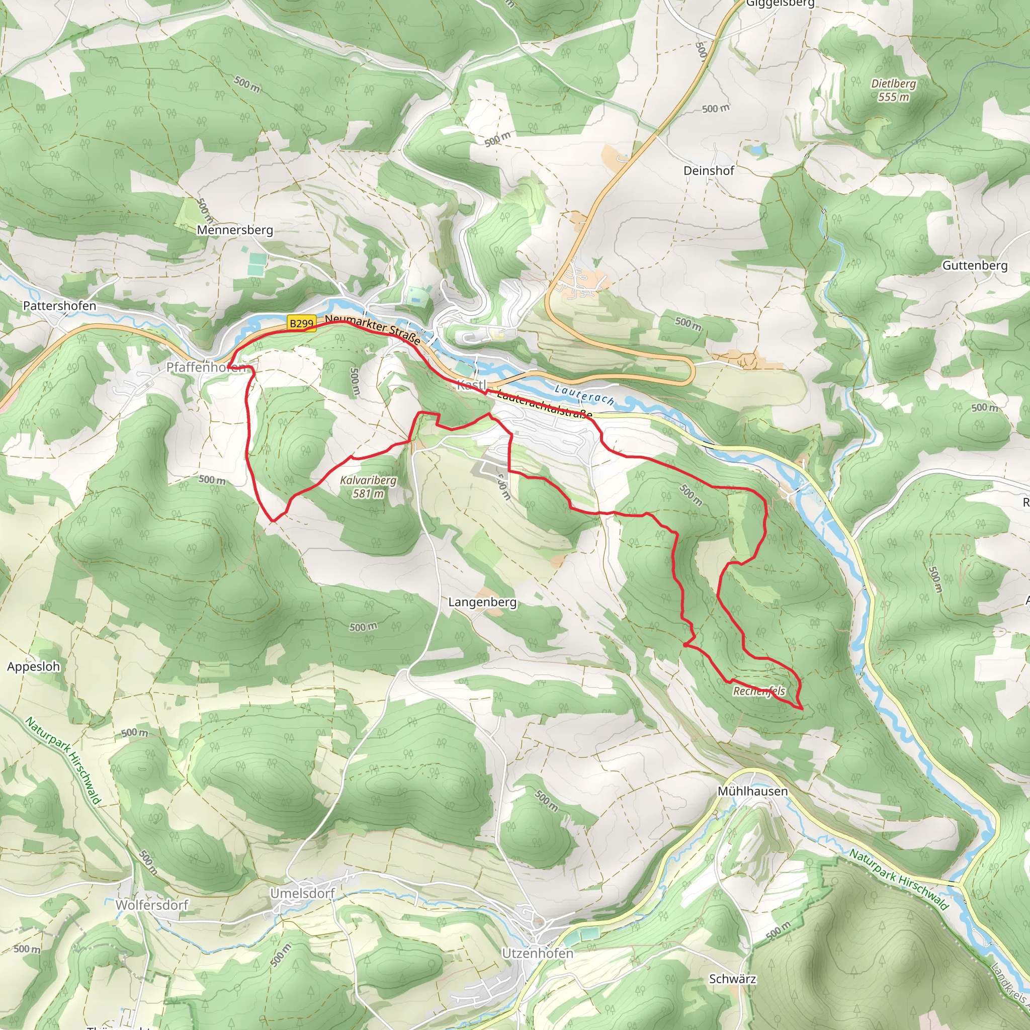 Schweppermannsburg, Kalvariberg, Kastleberg and Rechenfels Loop mobile static map