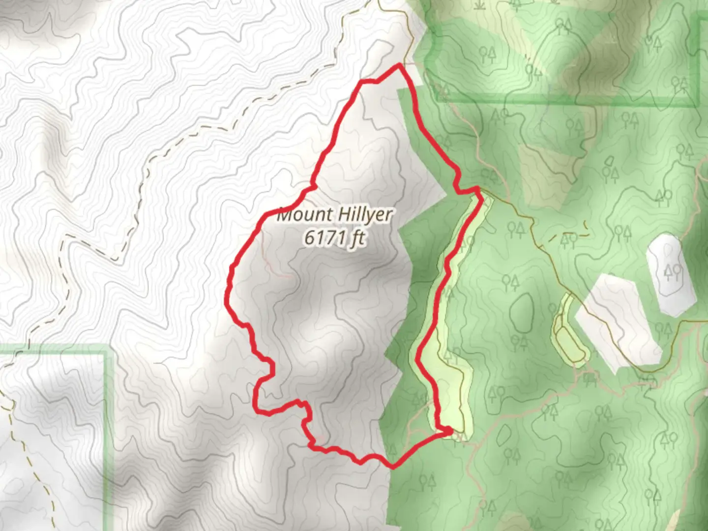 An image depicting the trail Mt Hillyer Trail from Horse Flats Campground and its surrounding area.