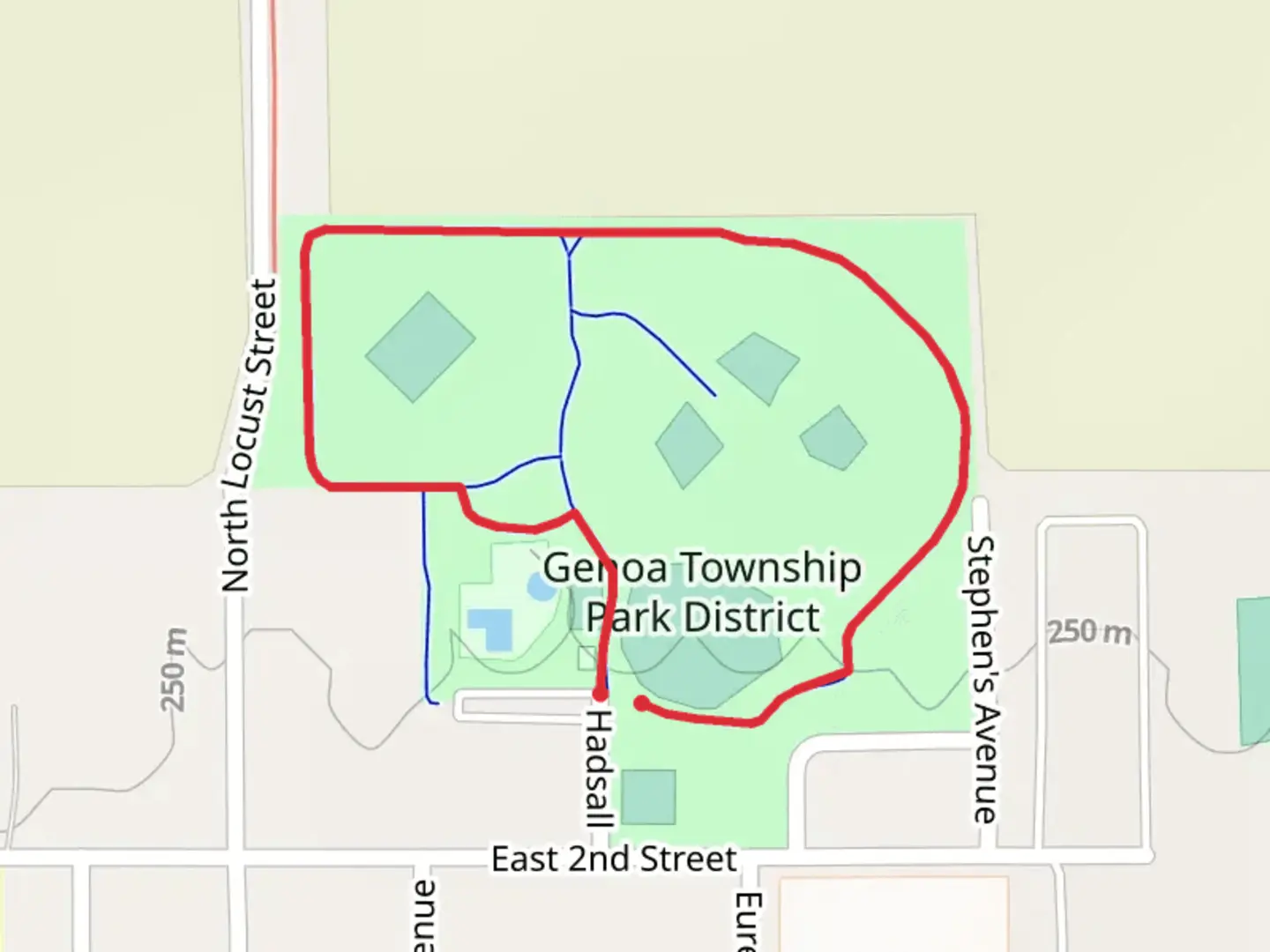 An image depicting the trail Genoa Township Park District Loop and its surrounding area.