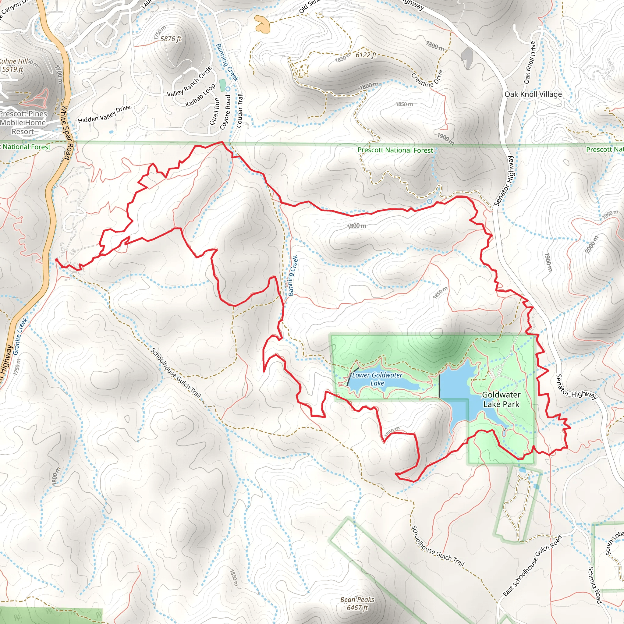 Lower and Uper Goldwater Lake Loop via Prosscott Trail mobile static map