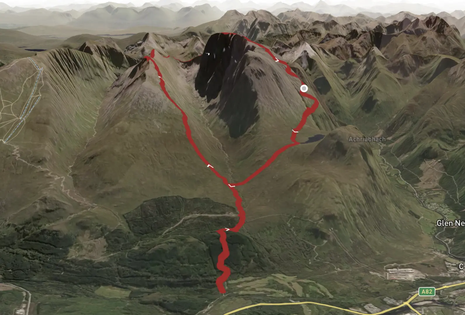 An image depicting the trail Ben Nevis by the Càrn Mòr Dearg Arête and its surrounding area.