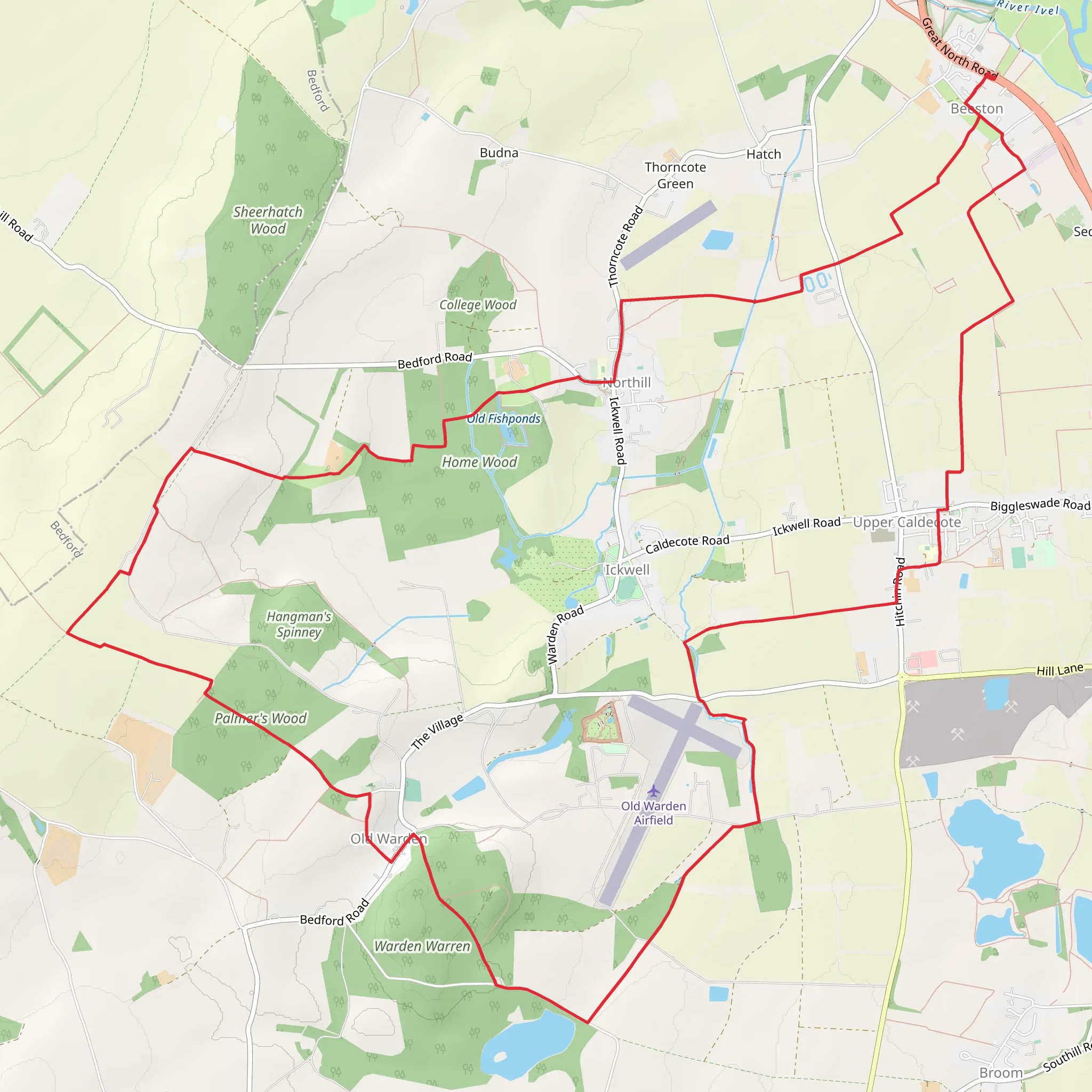 Between Beeston and Old Warden mobile static map