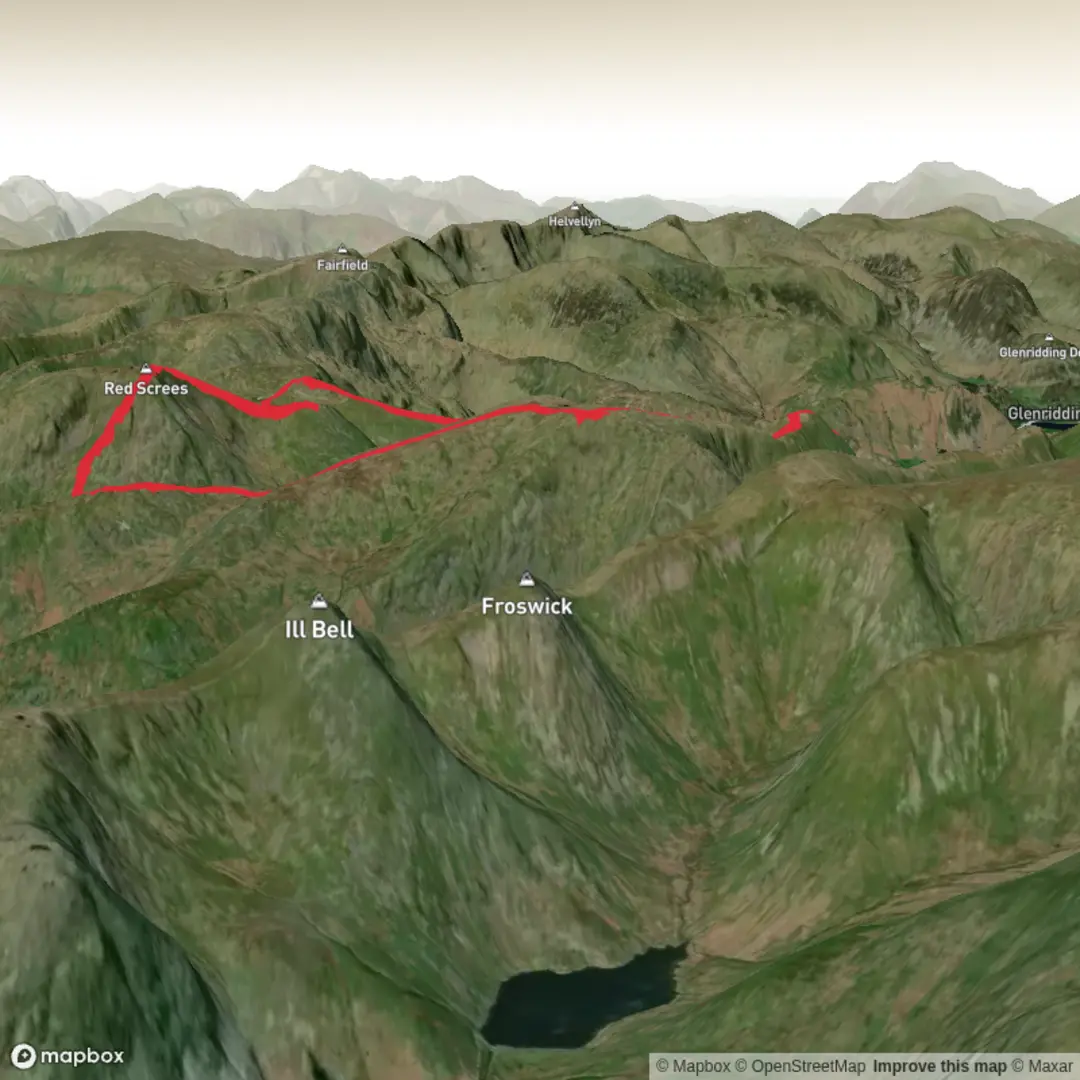 An image depicting the trail Caudale Moor, Middle Dodd, Red Screes, Little Hart Crag and Brothers Water Loop and its surrounding area.