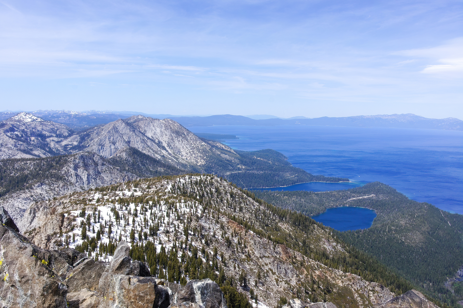 An image depicting the trail Cathedral Lake and Floating Island Lake via Mount Tallac Trail and its surrounding area.