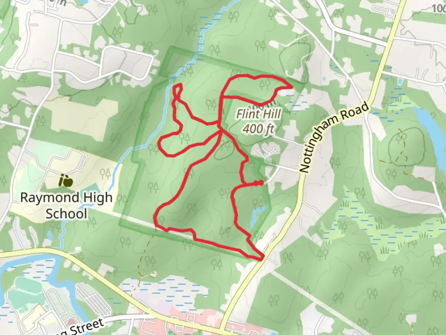 An image depicting the trail Flint Hill Loop and its surrounding area.