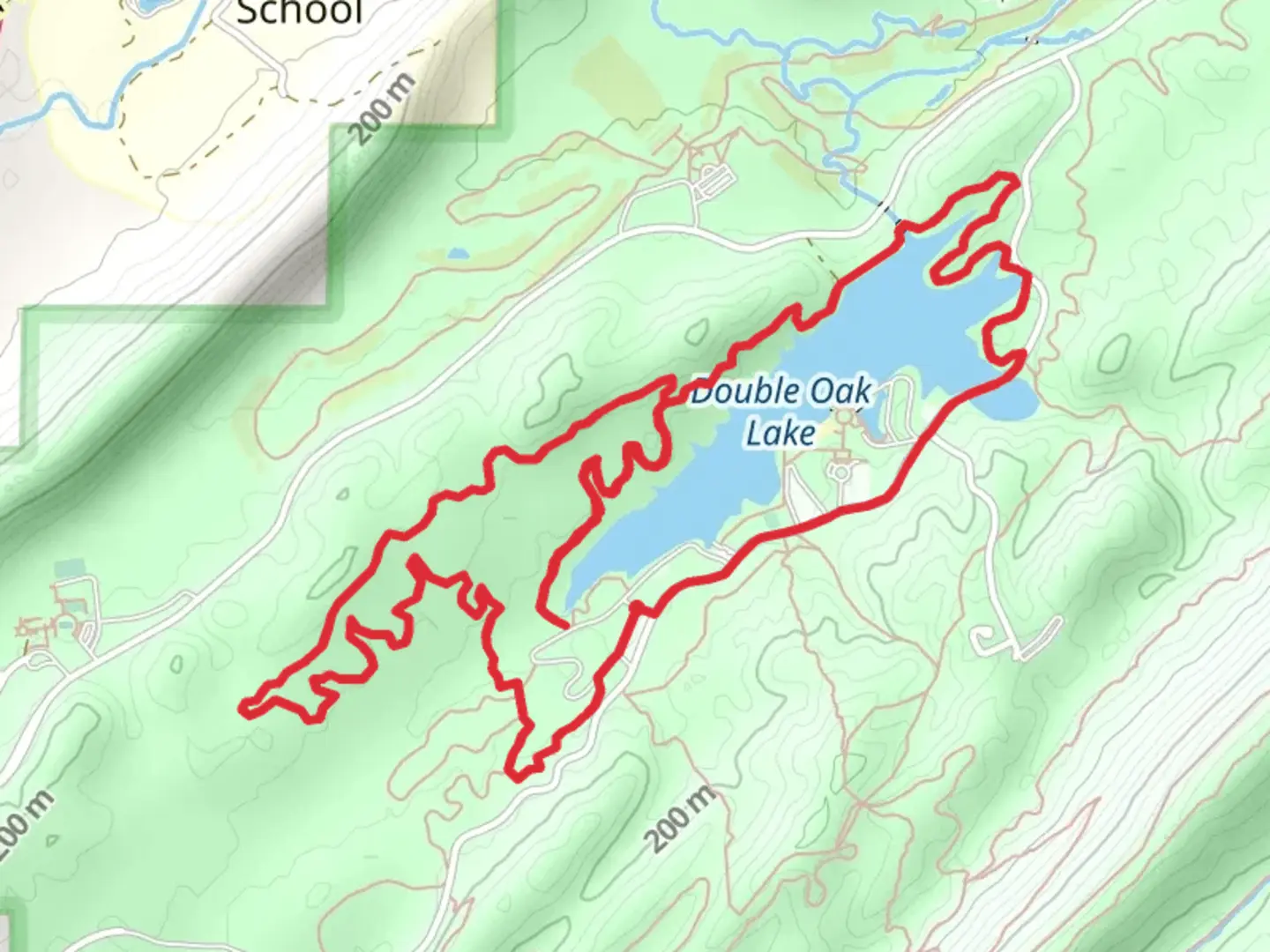 An image depicting the trail Rattlesnake Ridge and Double Oak Lake Loop and its surrounding area.