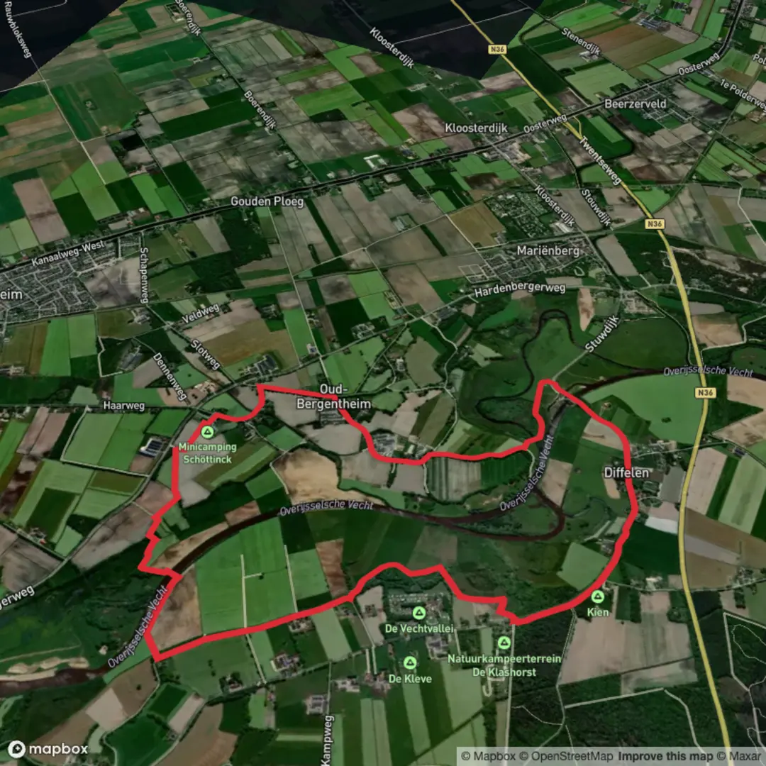 An image depicting the trail Het loo, Rheezer Mars and Diffelen Loop and its surrounding area.
