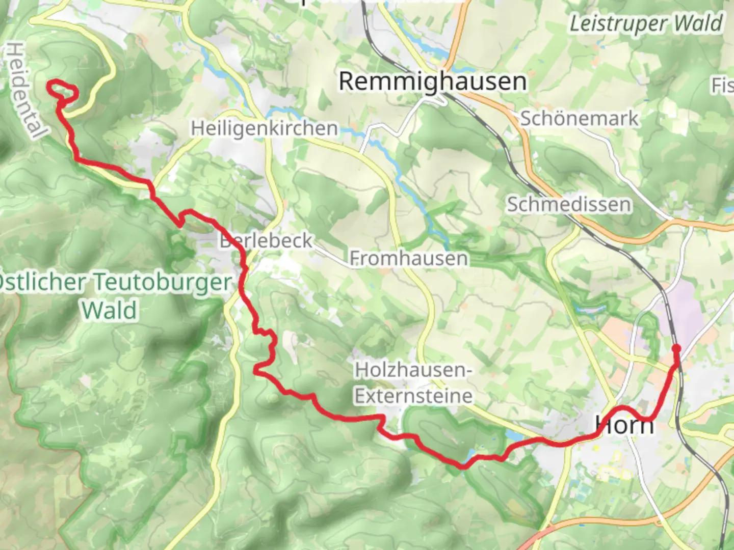An image depicting the trail Hermannsdenkmal to Horn Bad Meinberg Walk and its surrounding area.