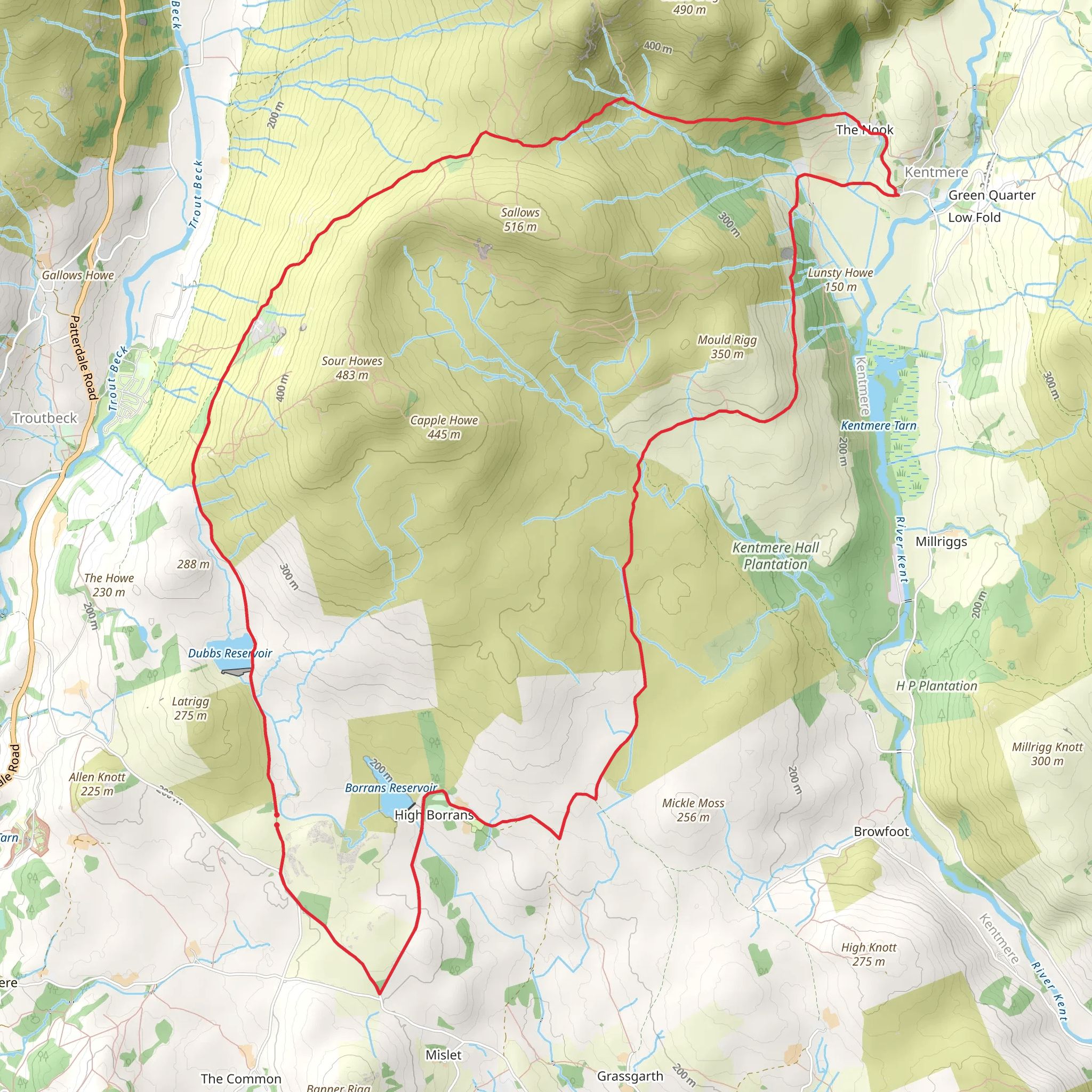 Kentmere and High Borrans Loop via Dubbs Reservoir mobile static map