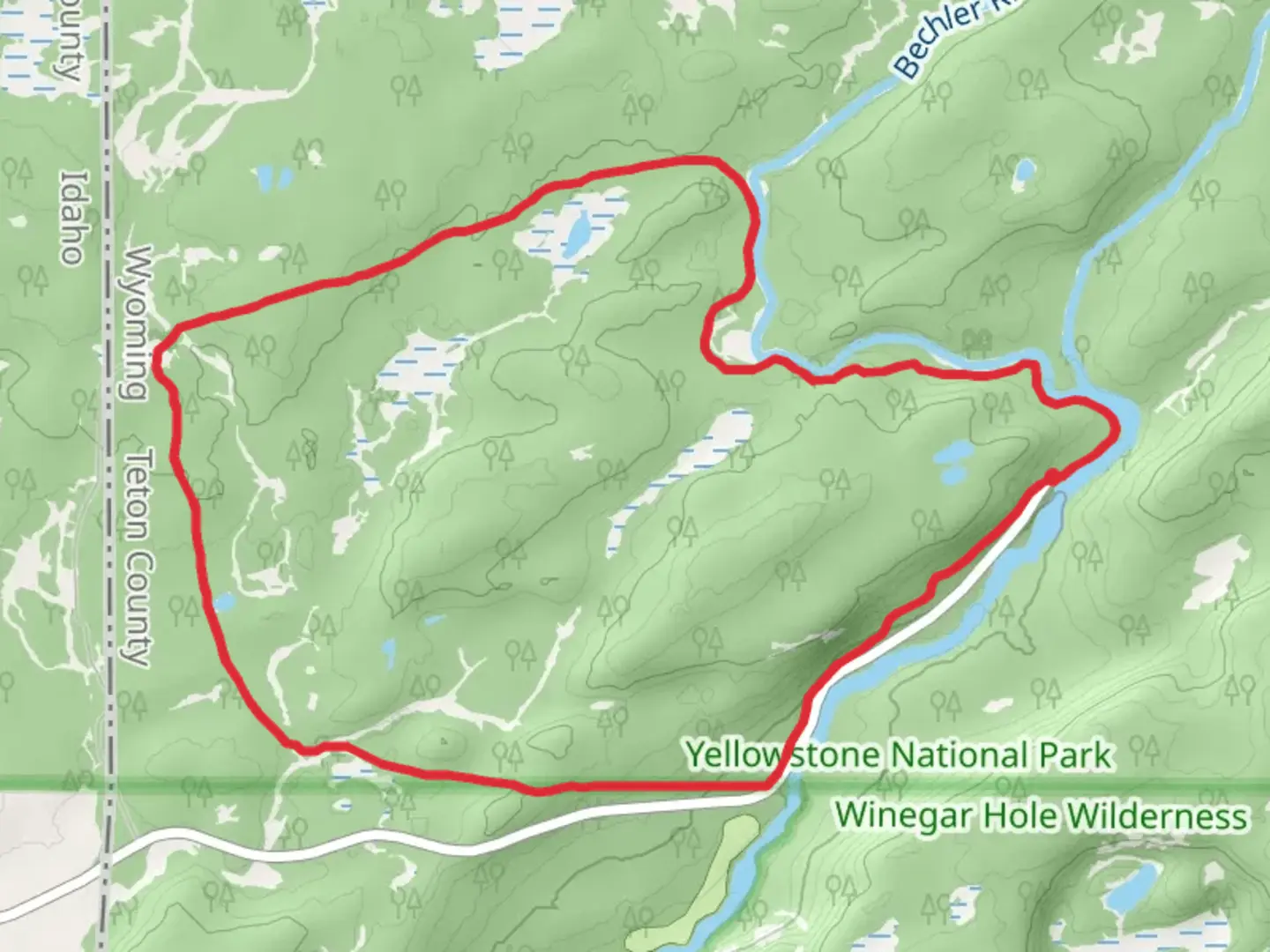 An image depicting the trail Bechler River - South Boundary Trail and its surrounding area.