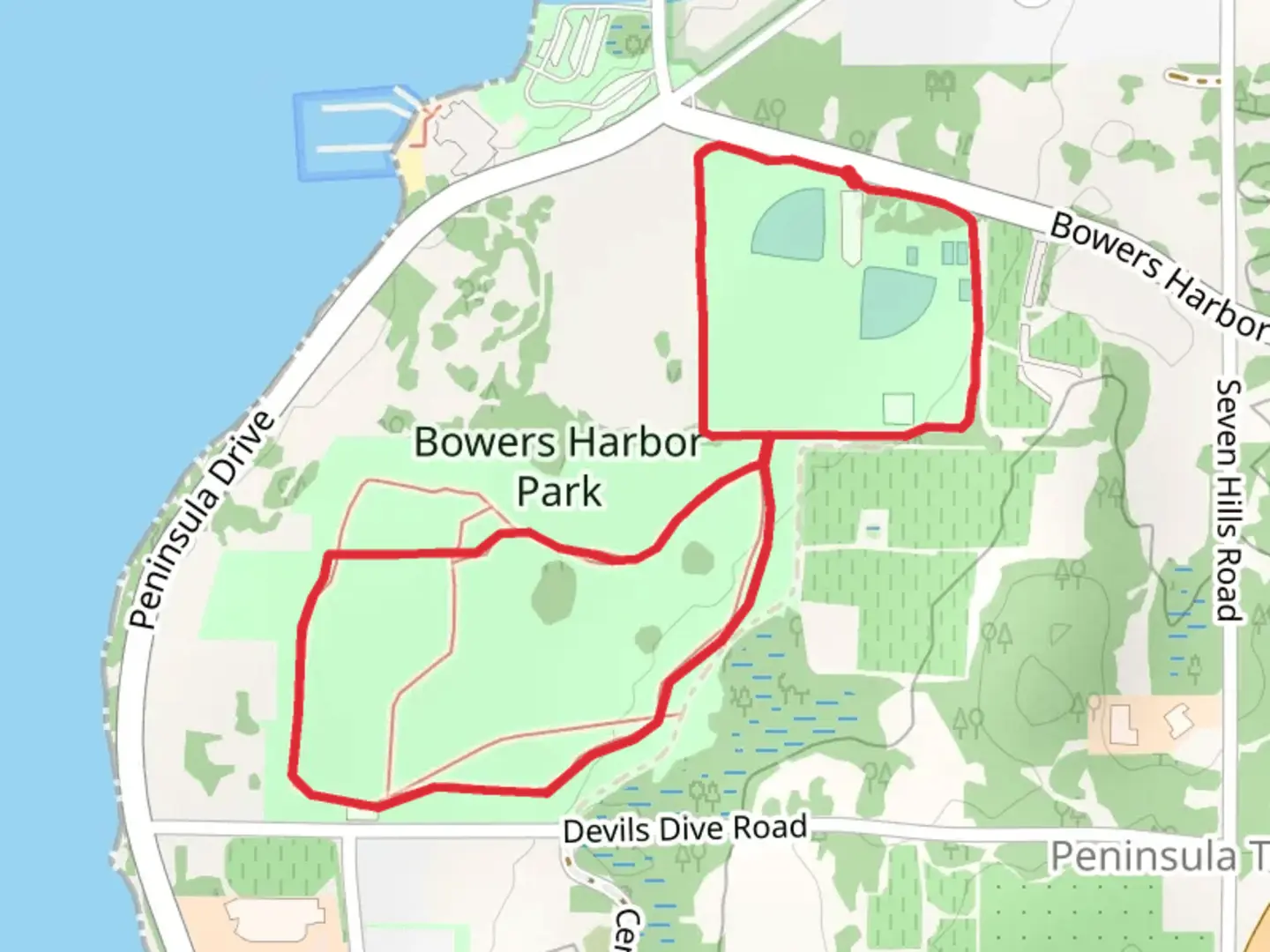 An image depicting the trail Penninsula Township Park Loop and its surrounding area.