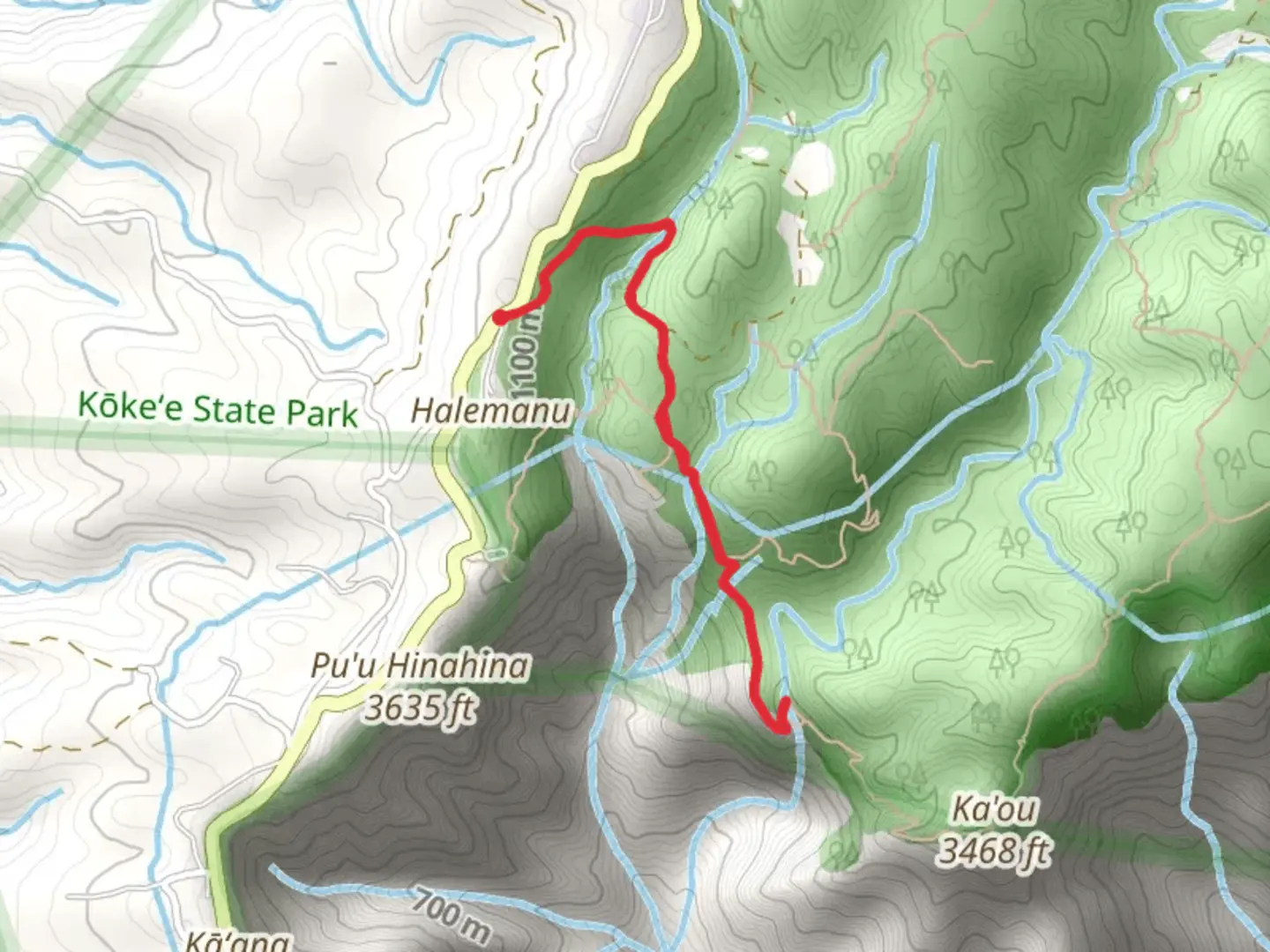 An image depicting the trail Canyon Trail via Halemanu Road and its surrounding area.