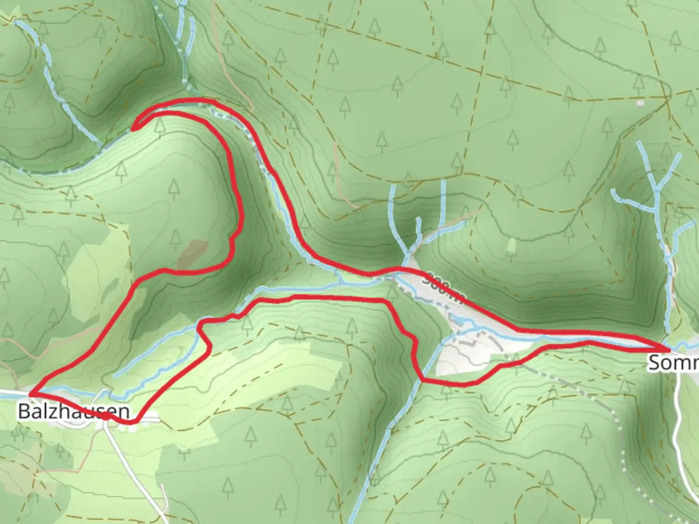 An image depicting the trail Balzhausen to Sommerau Loop via Gefällhalde and Steinatalweg and its surrounding area.