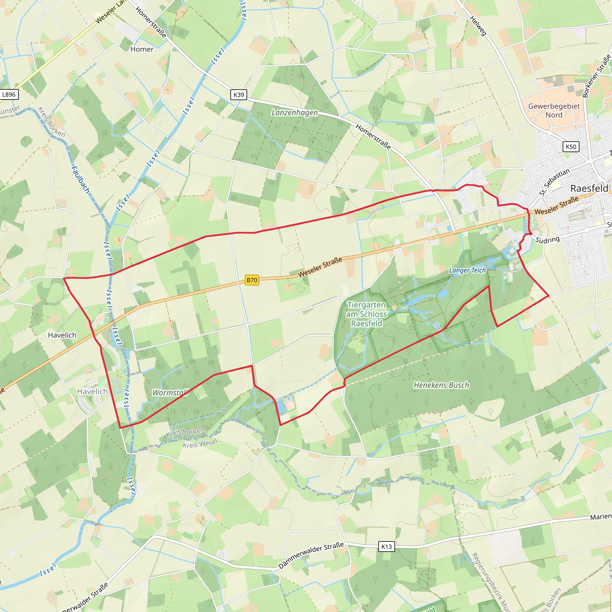 Raesfeld Wassermuehle Rundweg and Jakobs Pilgerweg mobile static map