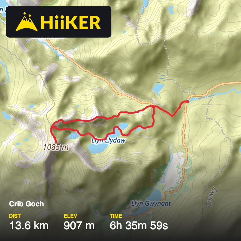 A map preview of the recording Crib Goch.