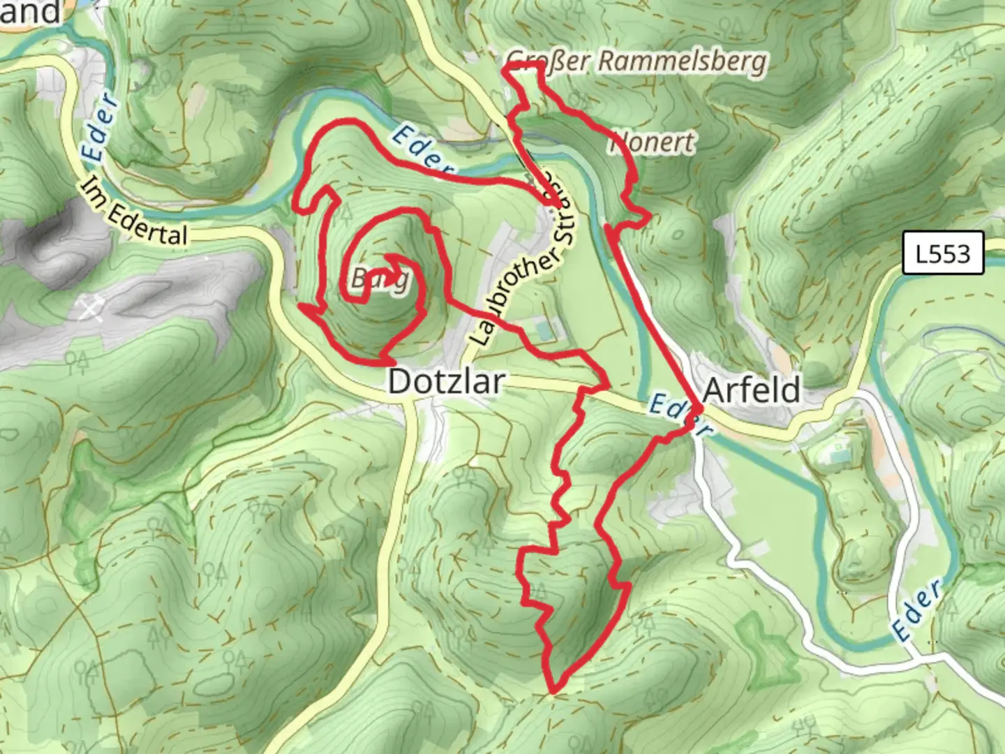 An image depicting the trail Schwarzegrube, Wallburg and River Eder Loop via Celtica and its surrounding area.