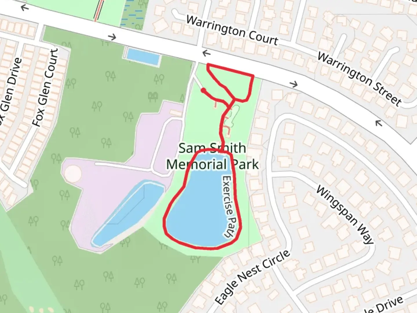 An image depicting the trail Sam Smith Memorial Park Loop and its surrounding area.