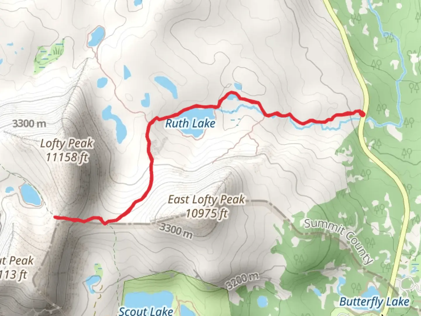 An image depicting the trail Ruth Lake Trail and Lofty Lake Trail Out and Back and its surrounding area.