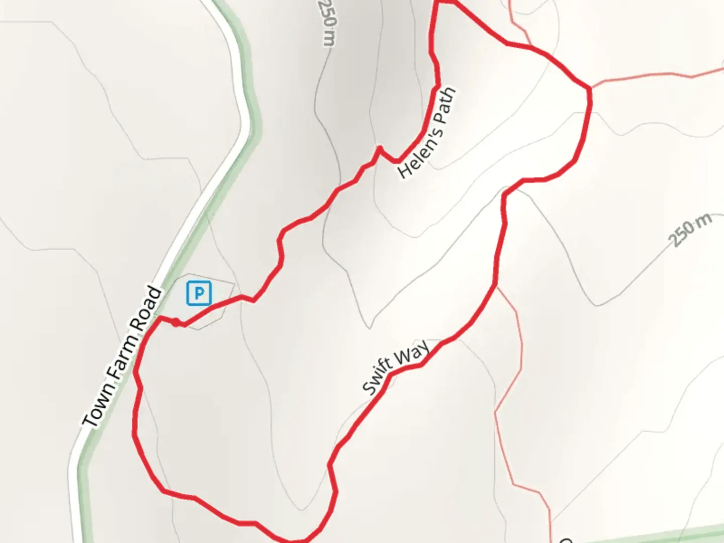 An image depicting the trail Swift Way and Helen's Path Loop Trail and its surrounding area.