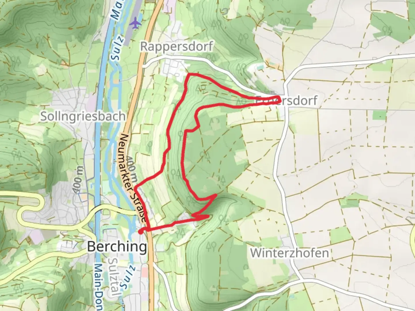 An image depicting the trail Steinweg Loop and its surrounding area.