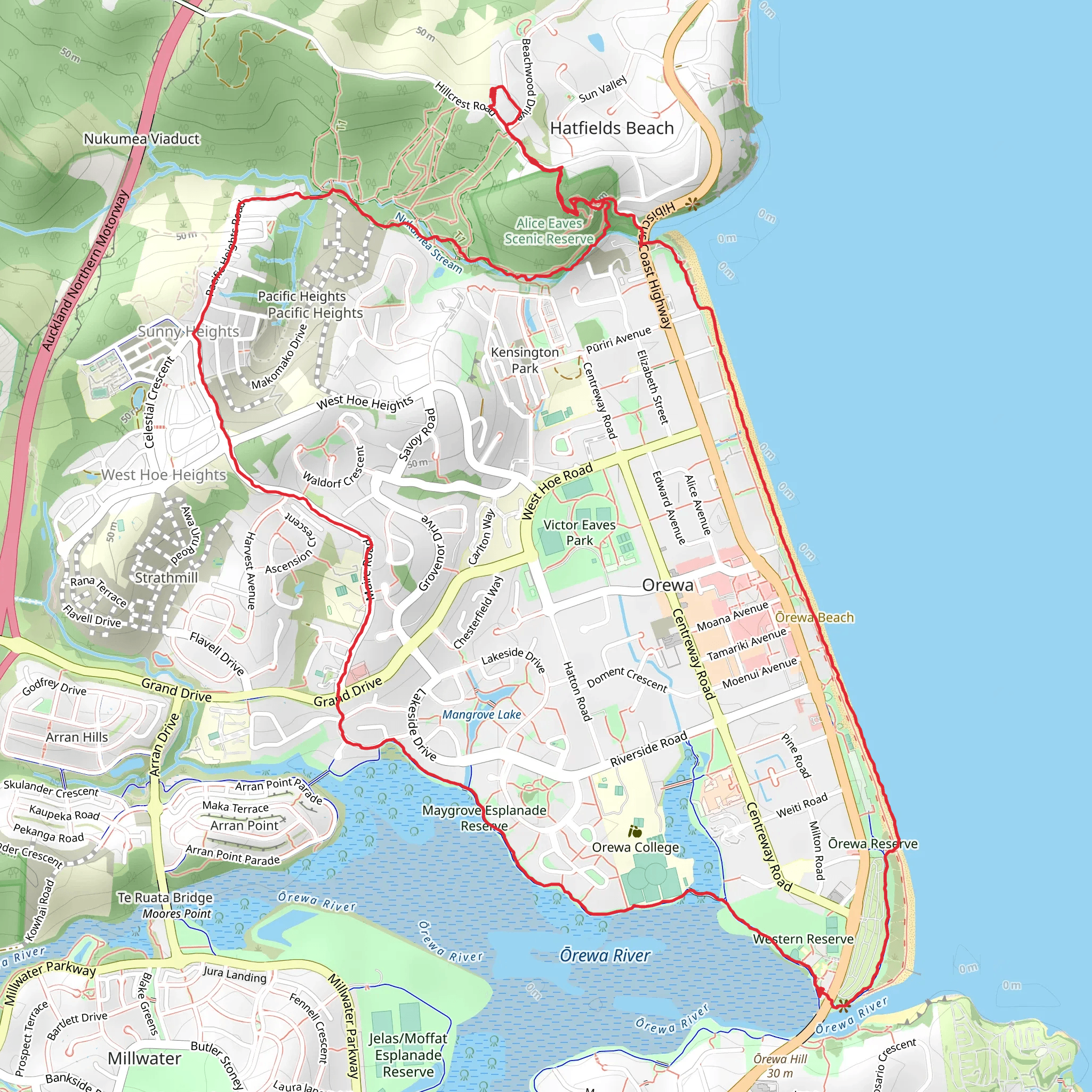 Eaves Bush to Orewa Estuary mobile static map
