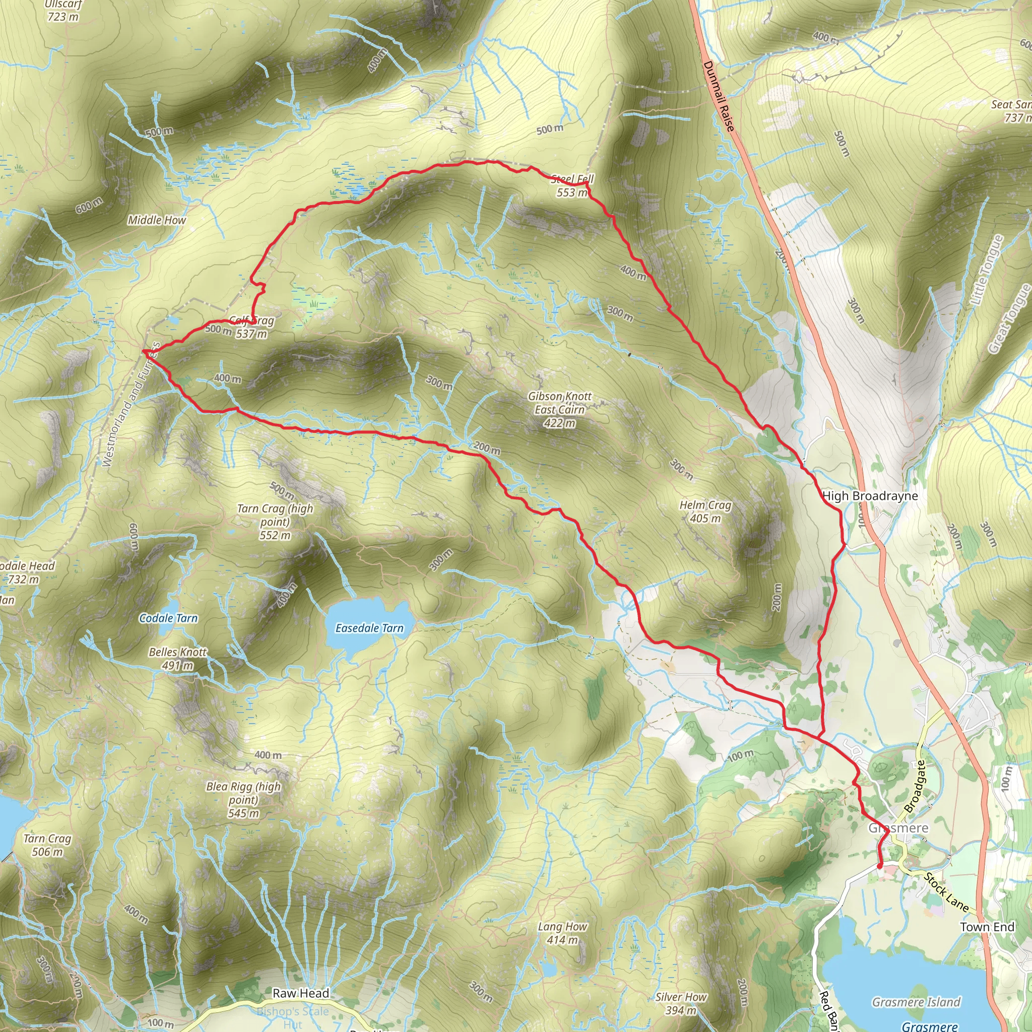 Steel Fell and Calf Crag Loop from Grasmere mobile static map