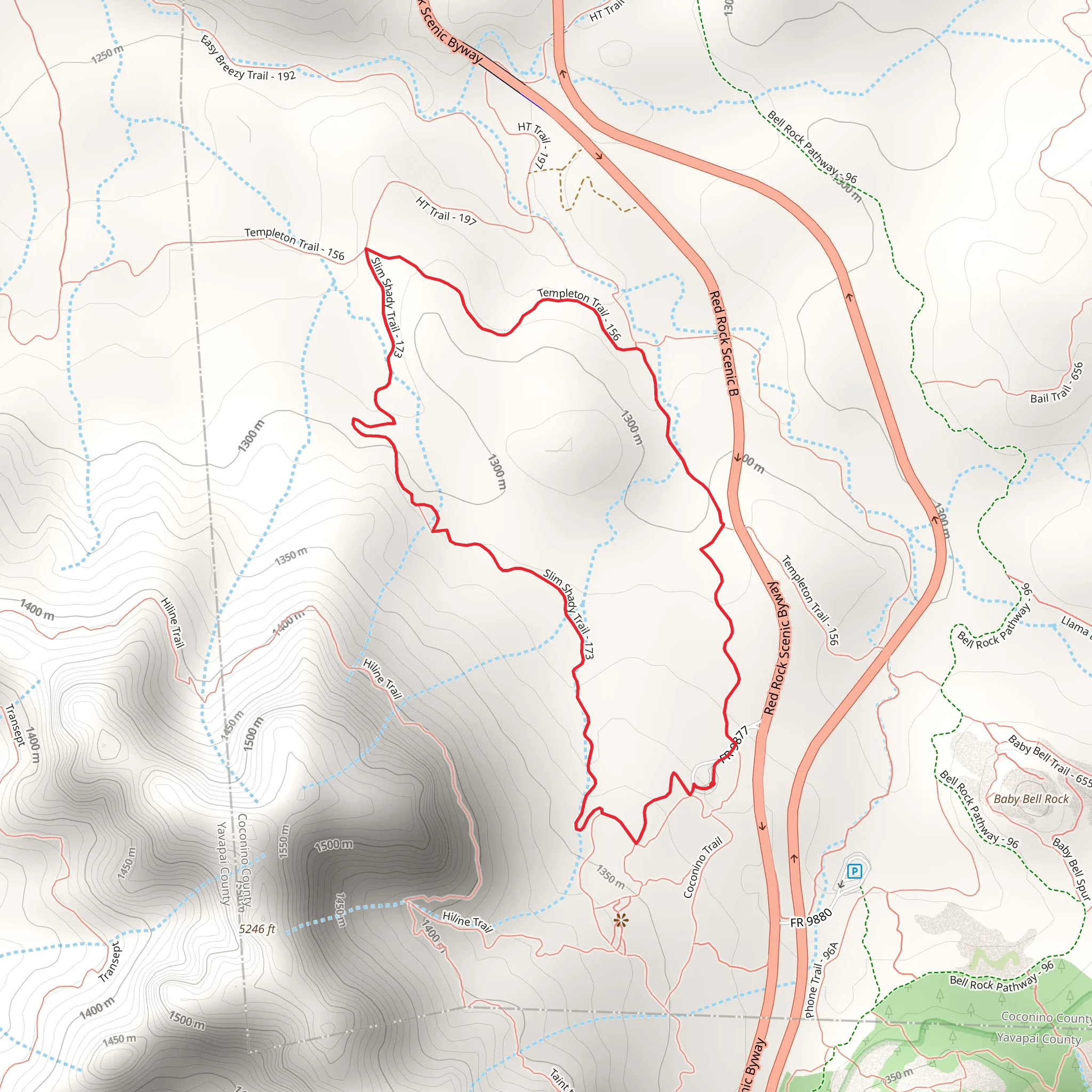 Yavapai Vista, Slim Shady and Hermit Loop Trail mobile static map