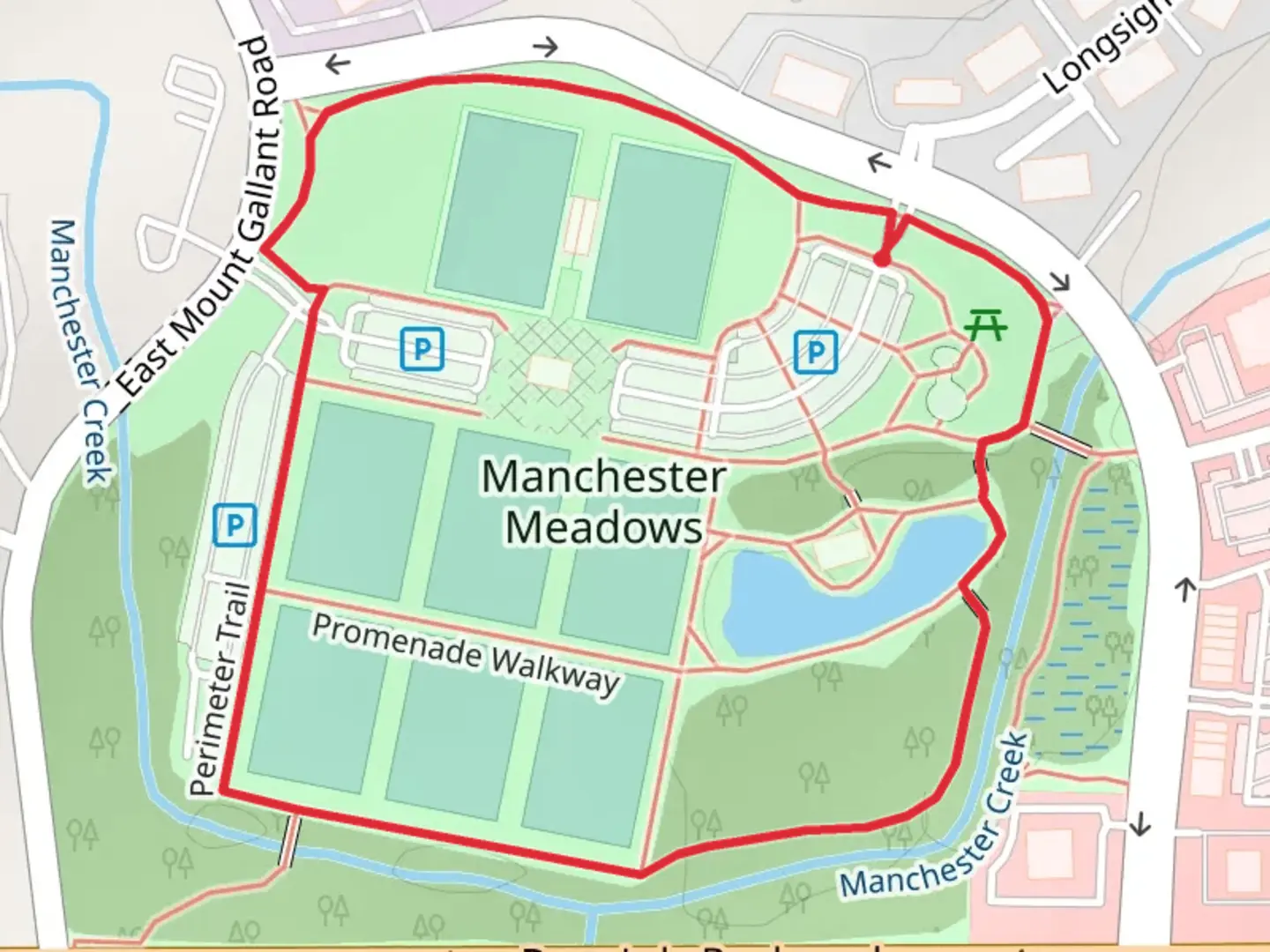 An image depicting the trail Manchester Meadows Loop and its surrounding area.