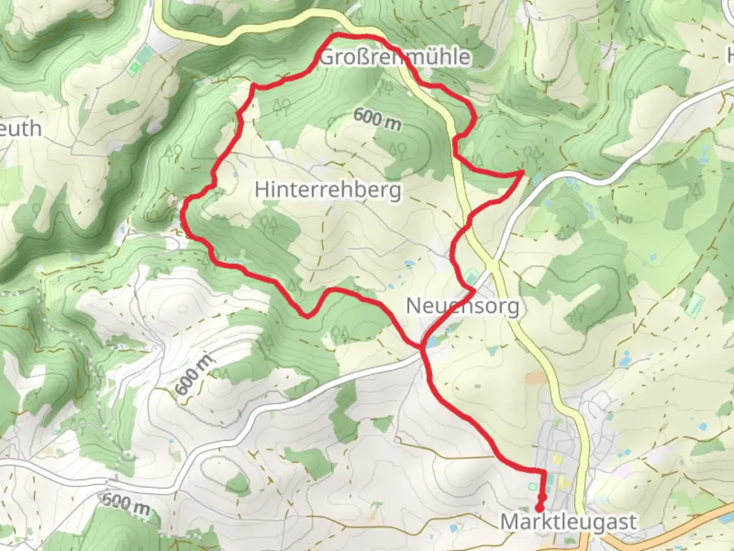 An image depicting the trail Neuensorg, Kleinrehmuhle and Großehmuhle Loop and its surrounding area.