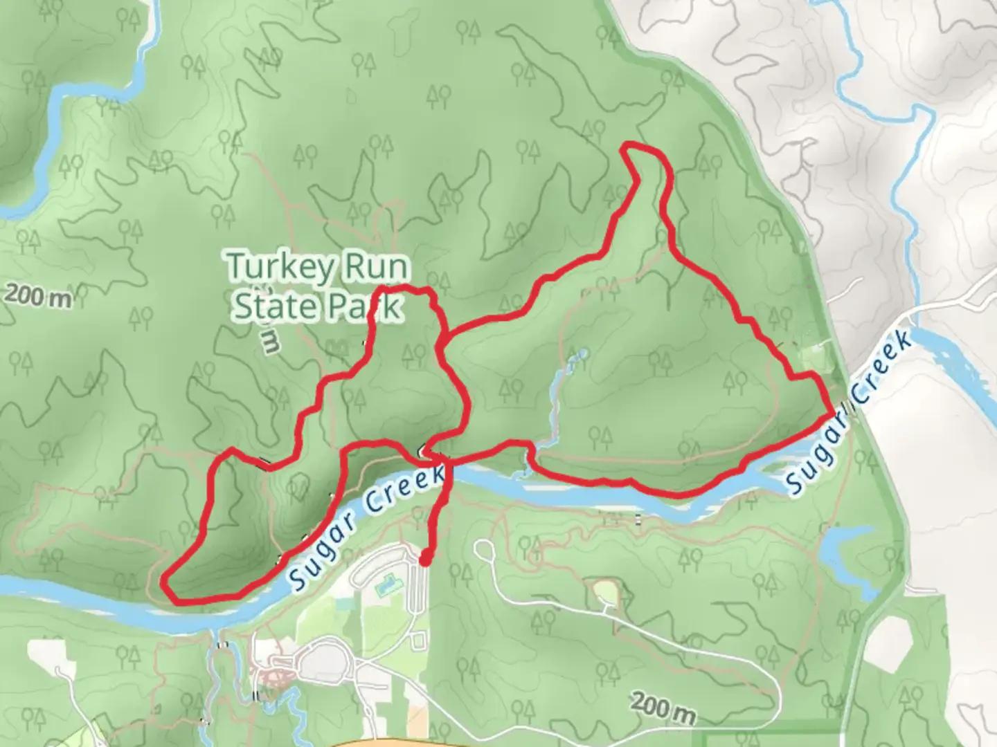 An image depicting the trail Sugar Creek and Rocky Hollow Loop via Trail 4 and its surrounding area.