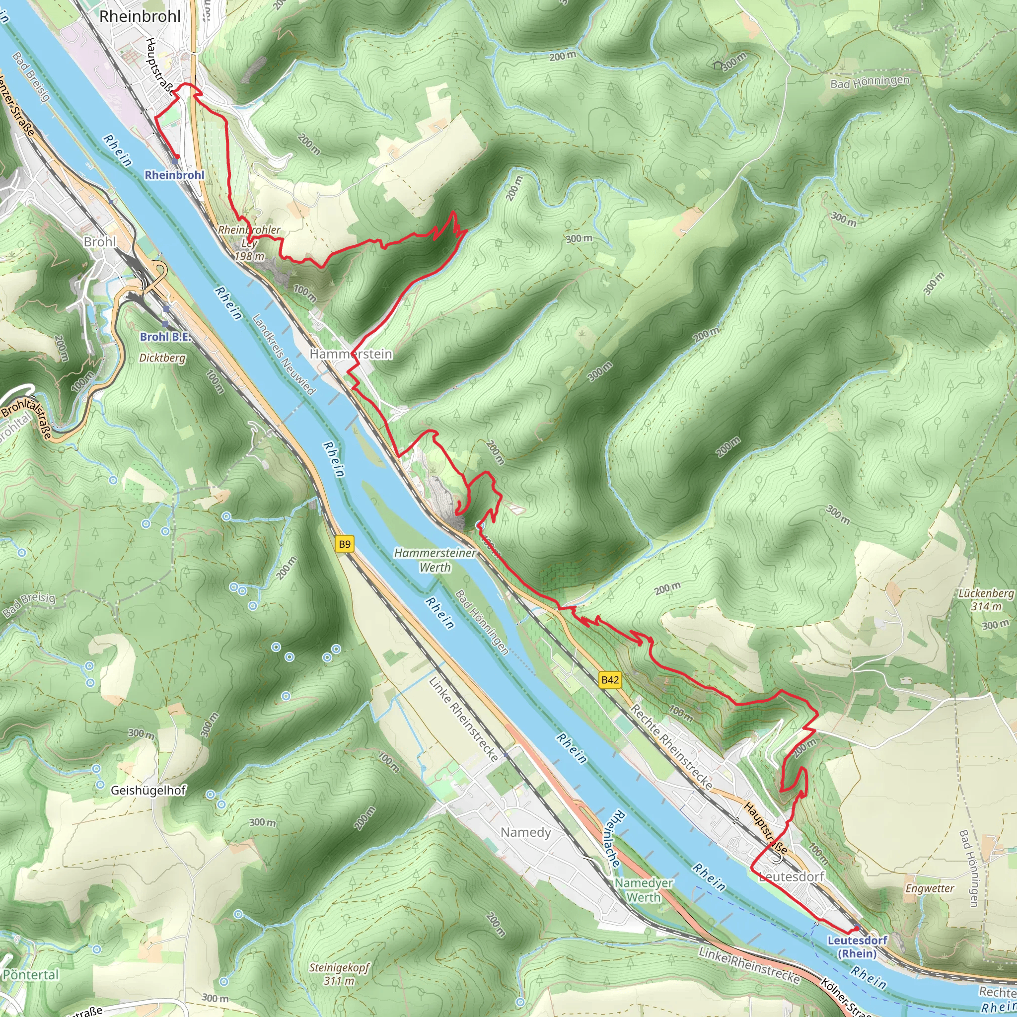 Rheinbrohl to Leutesdorf Walk mobile static map