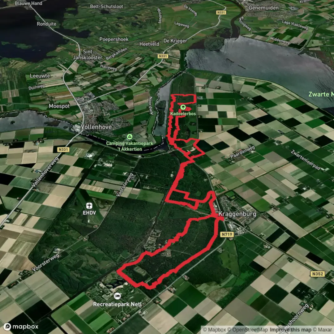 An image depicting the trail Voorsterbos and Kadoelerbos Loop and its surrounding area.