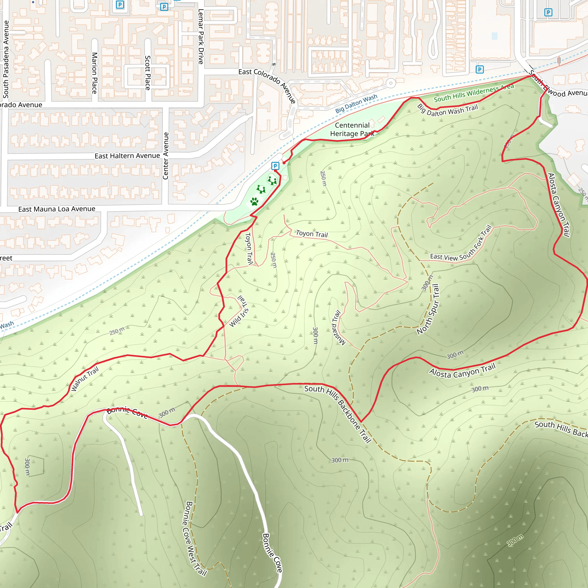 Walnut Trail and Alosta Canyon Trail Loop mobile static map