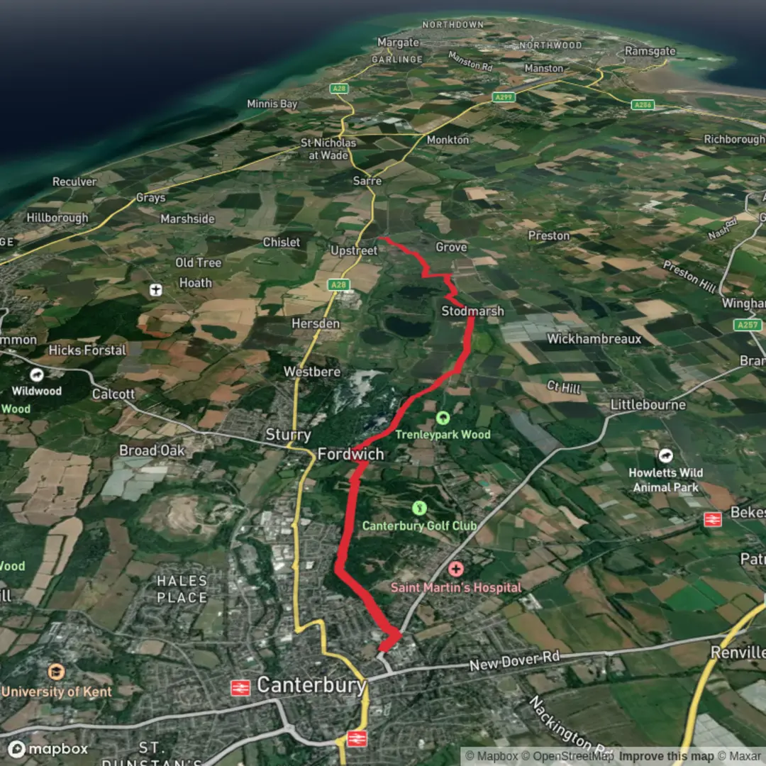 An image depicting the trail Canterbury to Ferry Grove and its surrounding area.